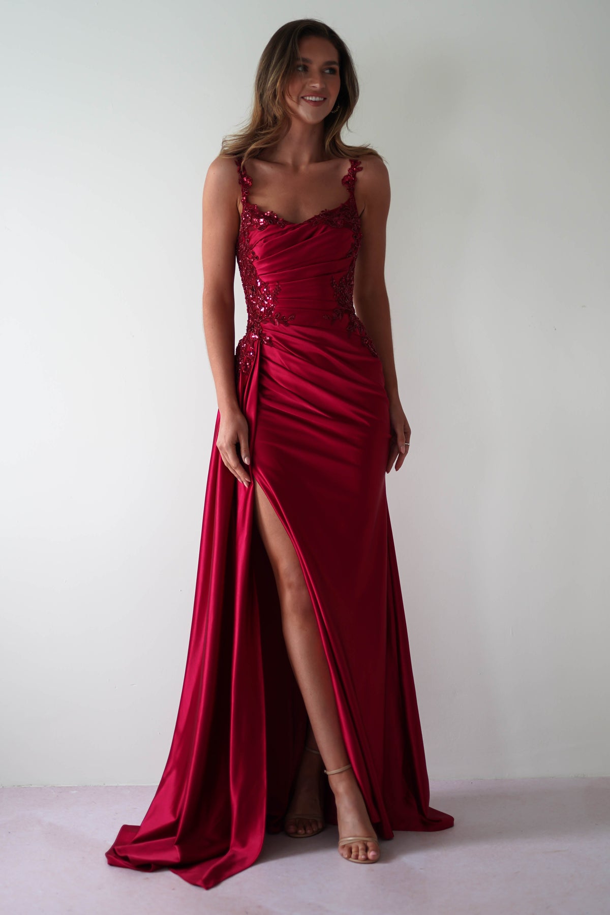 Cindy Pleated Bodice Gown | Burgundy-Oh Hello Clothing