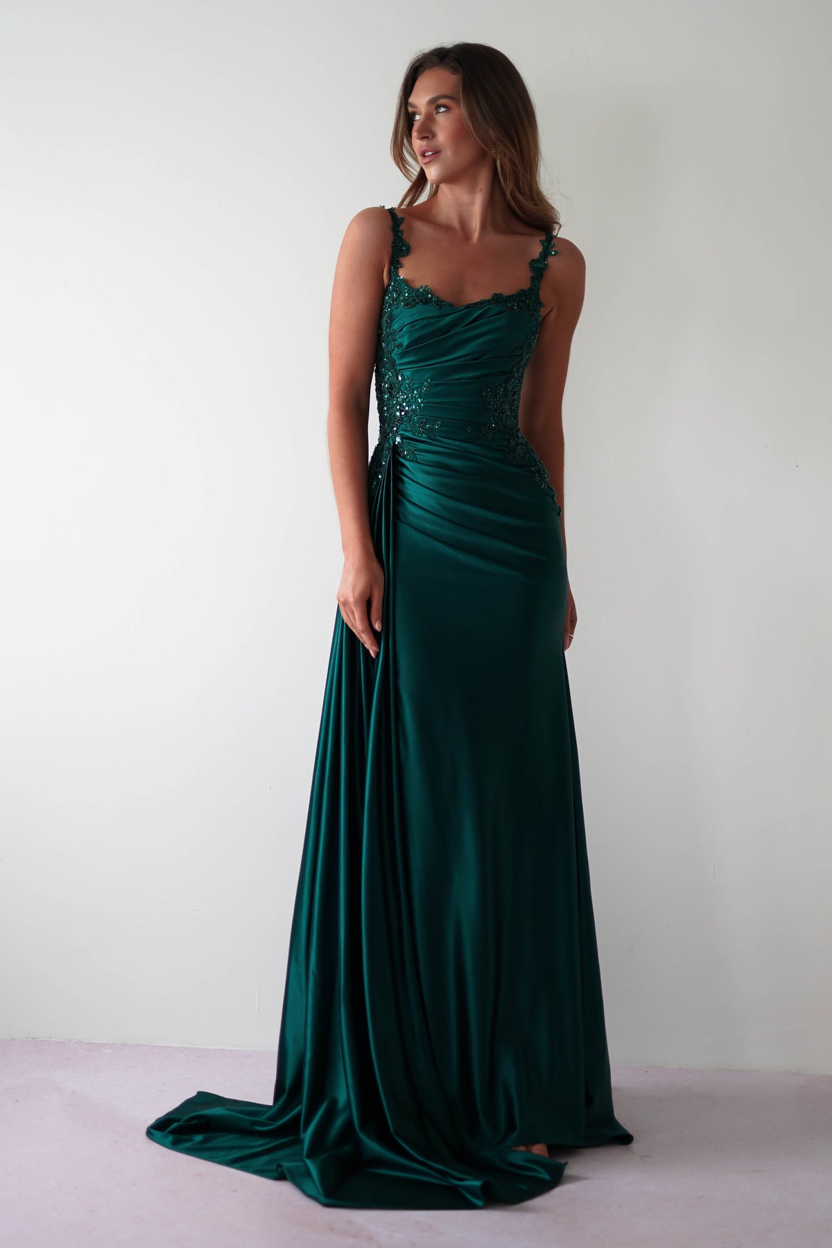 Cindy Pleated Bodice Gown | Emerald Green-Oh Hello Clothing