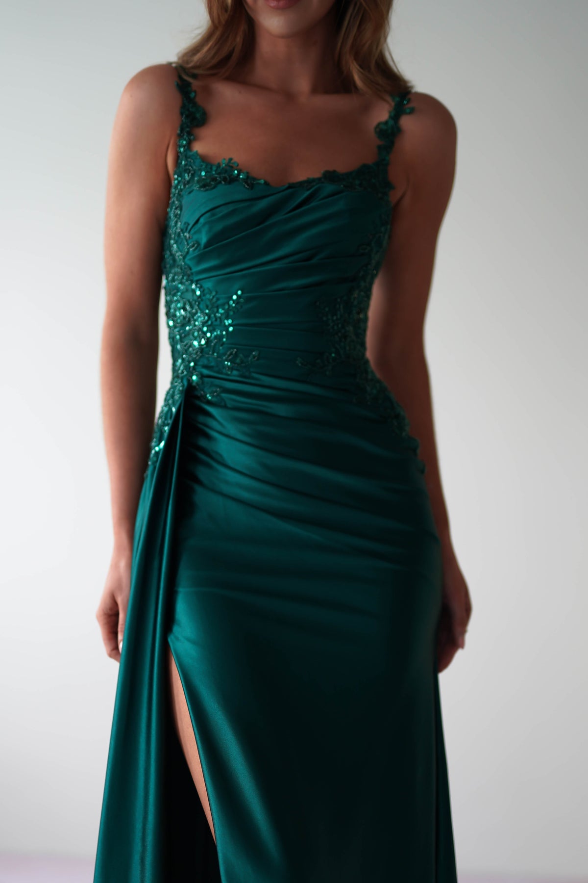 Cindy Pleated Bodice Gown | Emerald Green-Oh Hello Clothing
