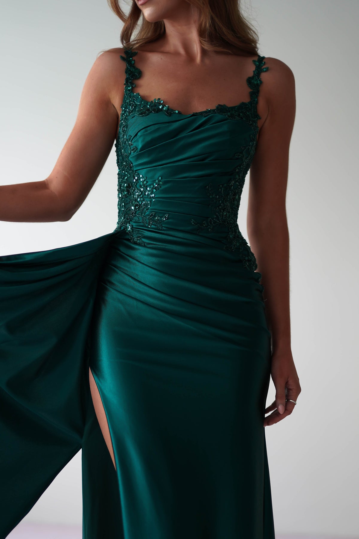 Cindy Pleated Bodice Gown | Emerald Green-Oh Hello Clothing