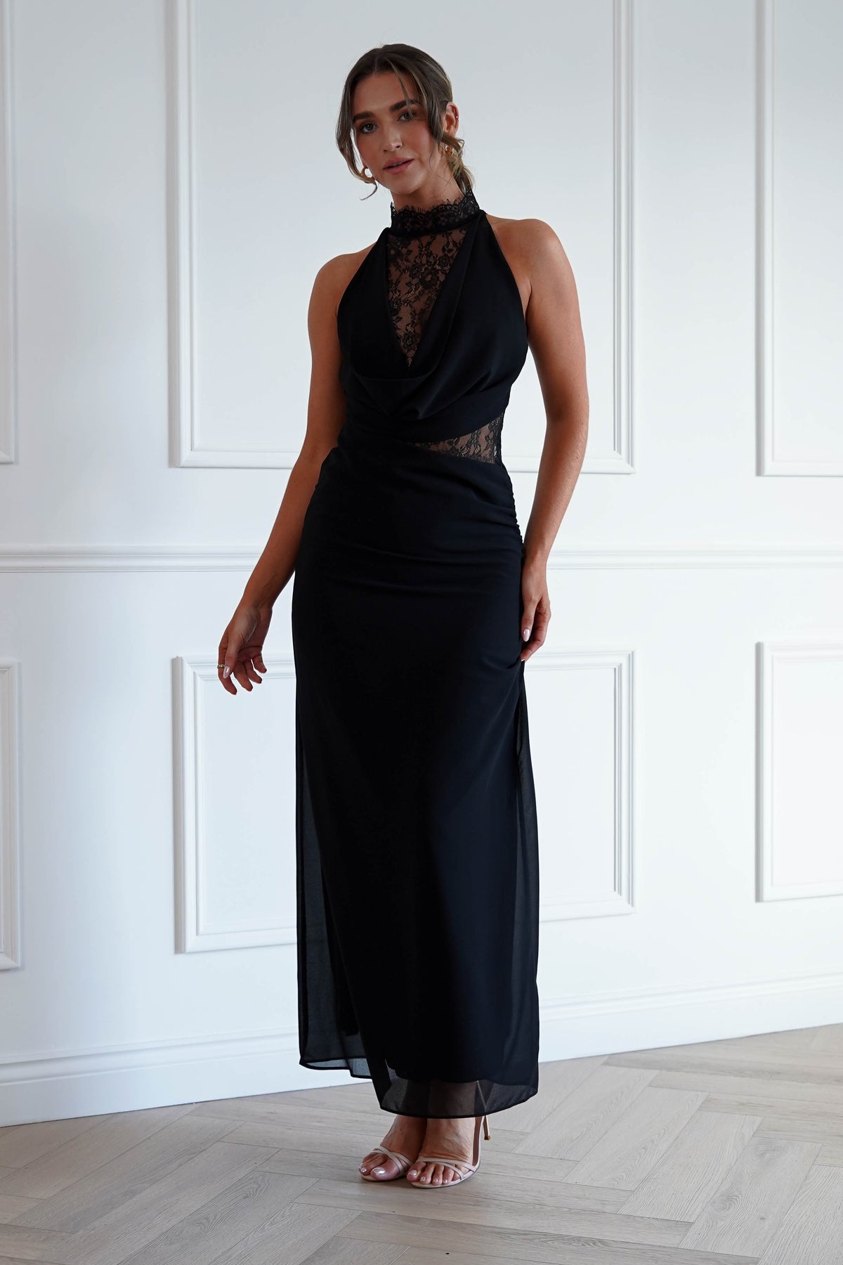Clarisse Lace Maxi Dress in Black