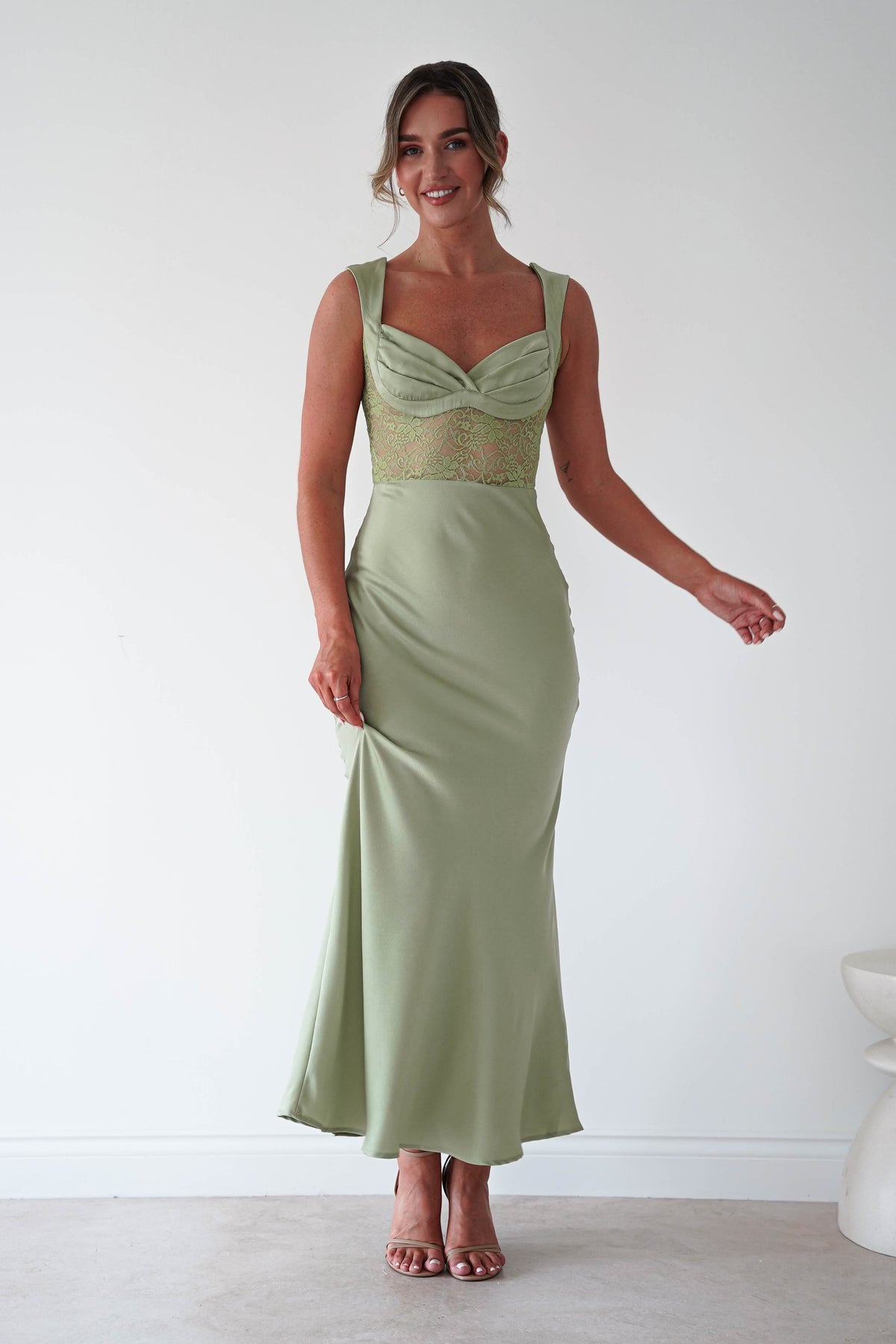 Cleo Lace Detail Maxi Dress | Sage Green-Oh Hello Clothing