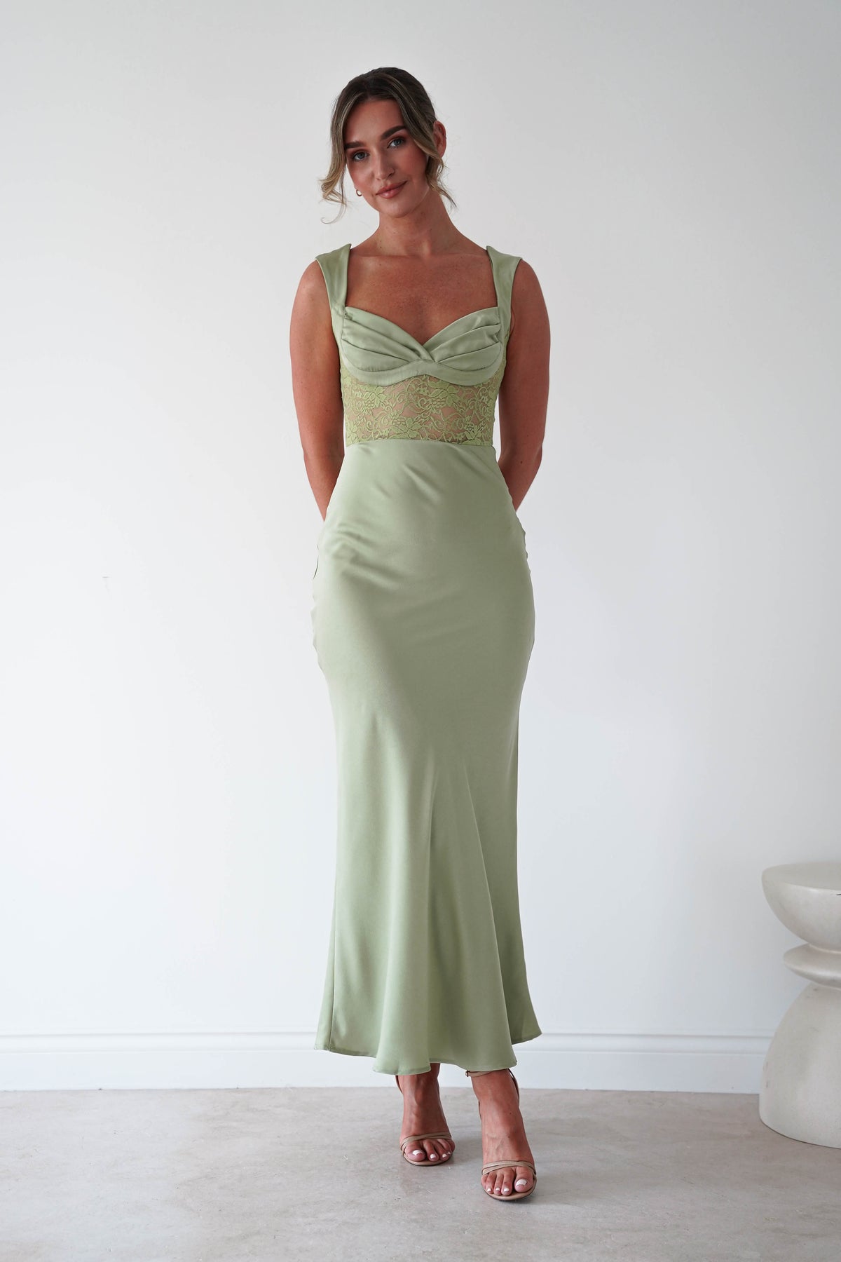 Cleo Lace Detail Maxi Dress | Sage Green-Oh Hello Clothing
