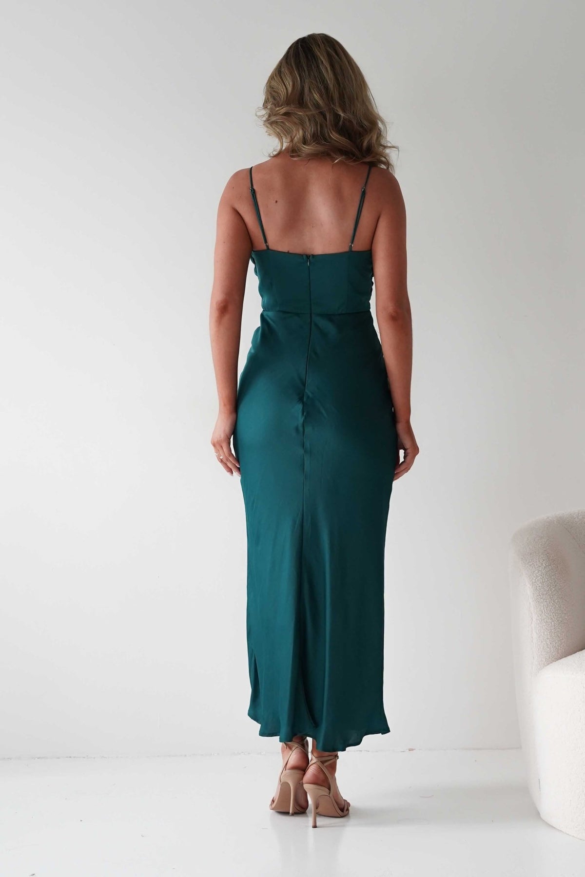 Colorado Soft Satin Midi Dress | Emerald Green-Oh Hello Clothing