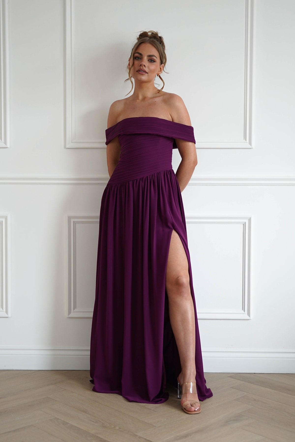 Connie Off The Shoulder Chiffon Maxi Dress | Plum-Oh Hello Clothing