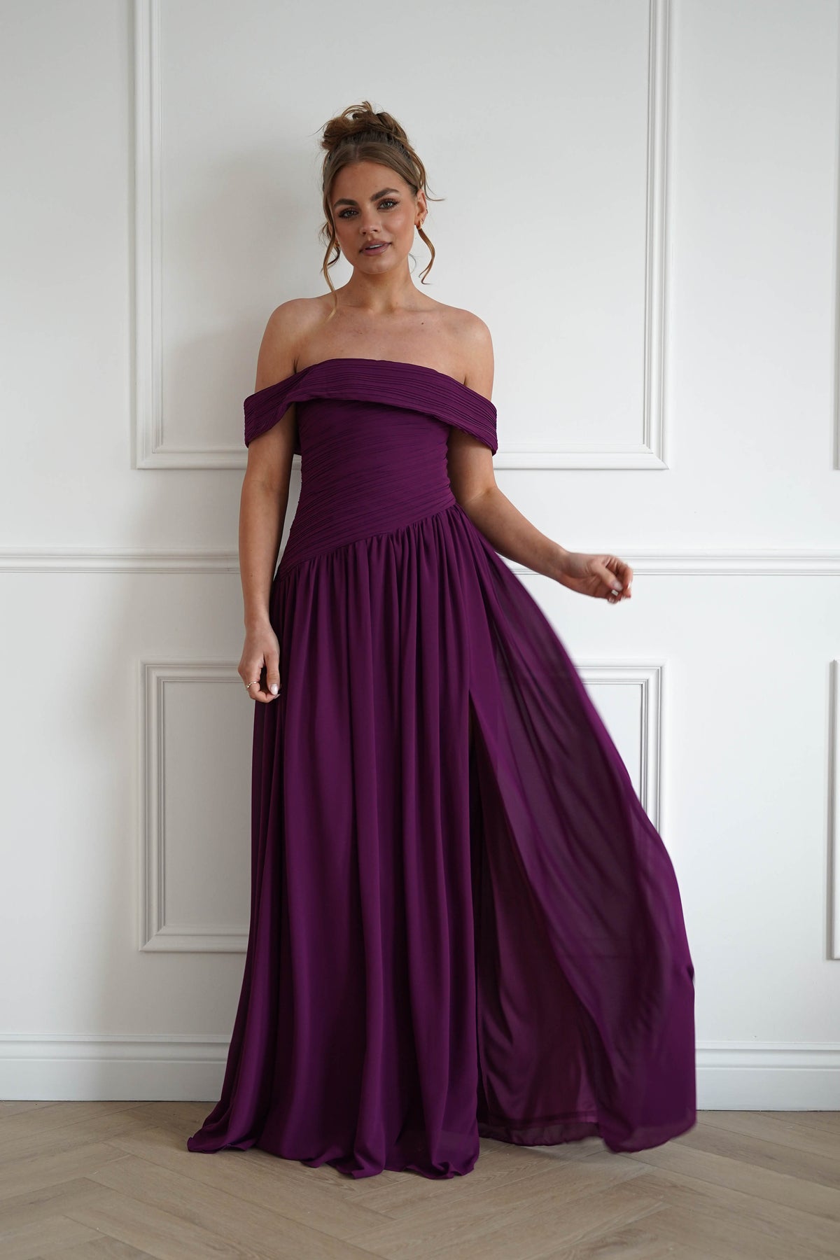 Connie Off The Shoulder Chiffon Maxi Dress | Plum-Oh Hello Clothing