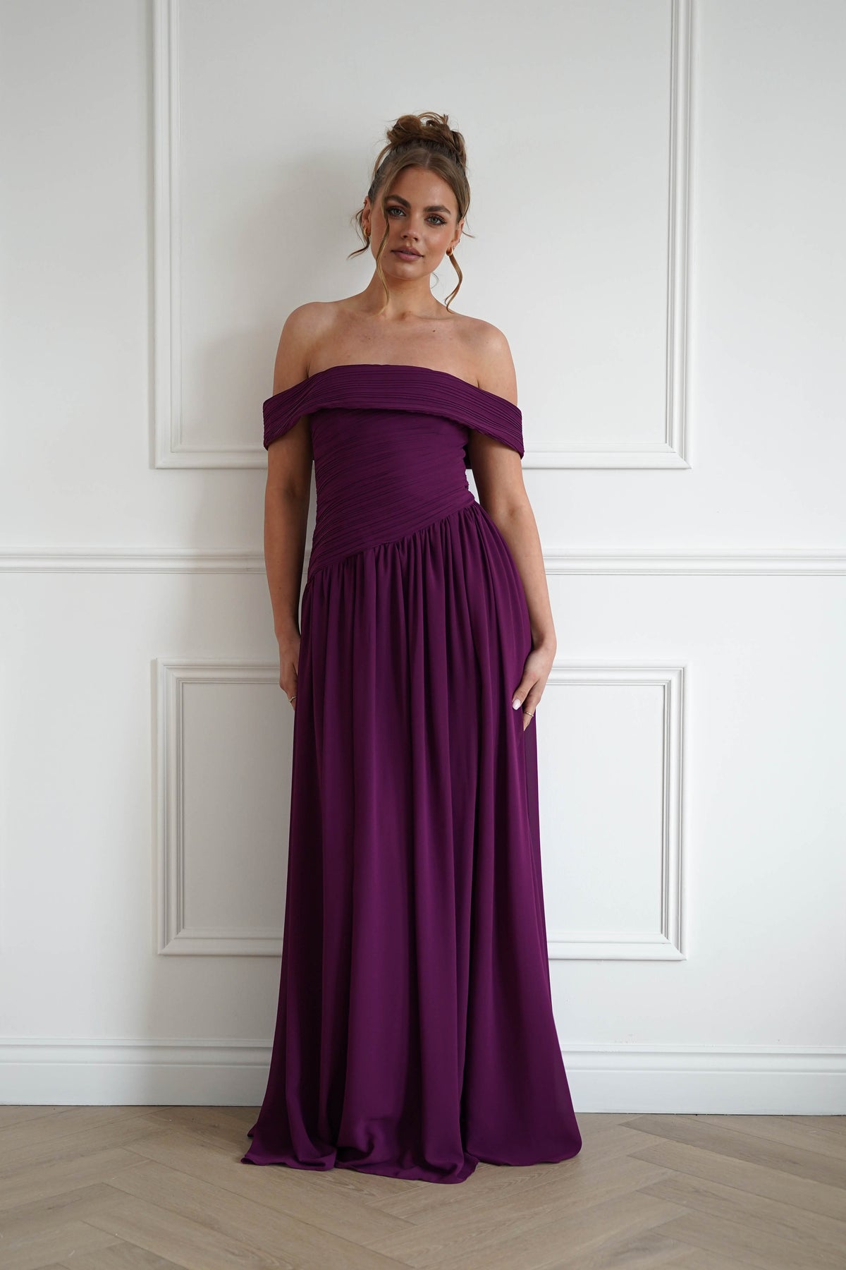 Connie Off The Shoulder Chiffon Maxi Dress | Plum-Oh Hello Clothing