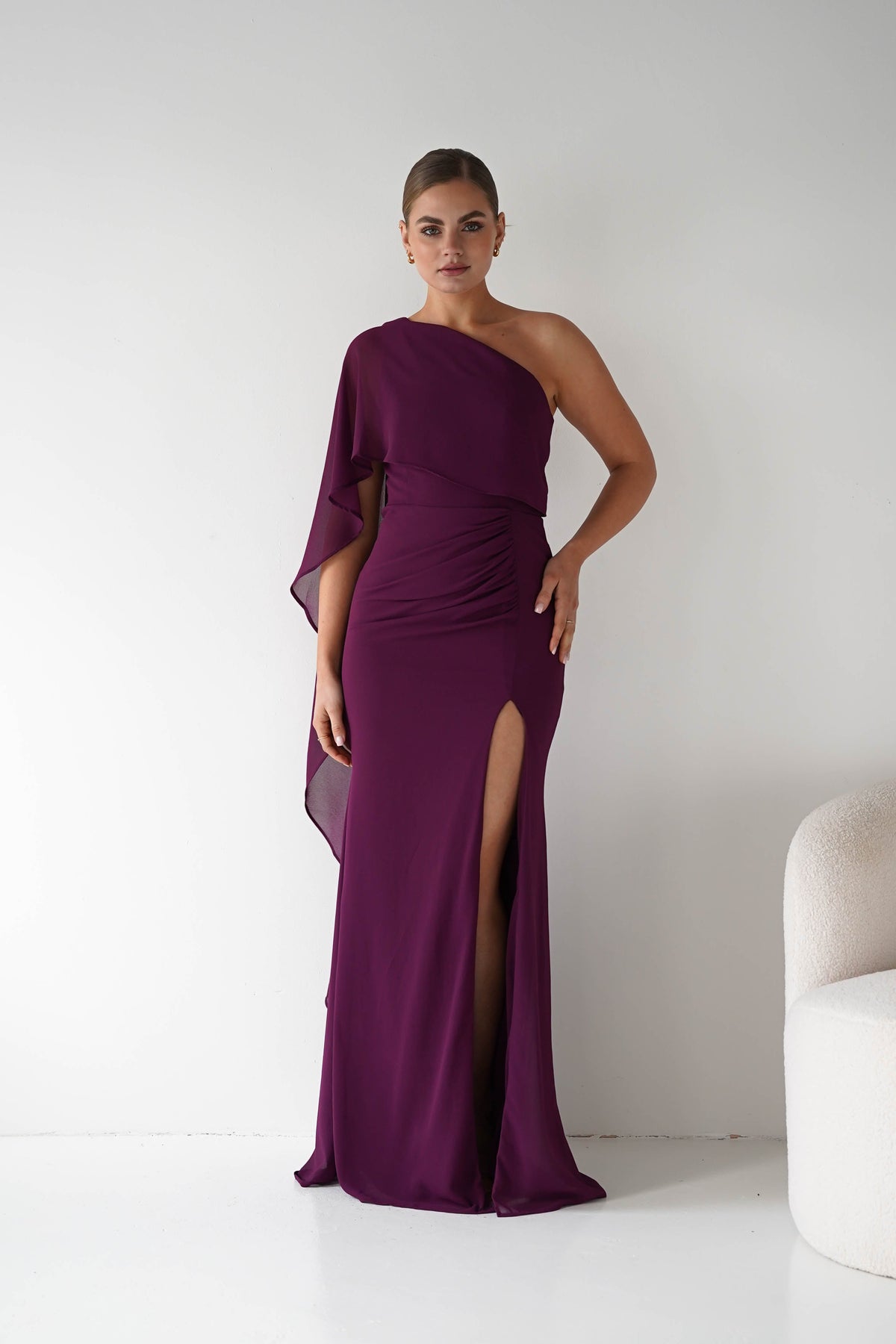 Criselda One Shoulder Chiffon Maxi Dress | Plum-Oh Hello Clothing