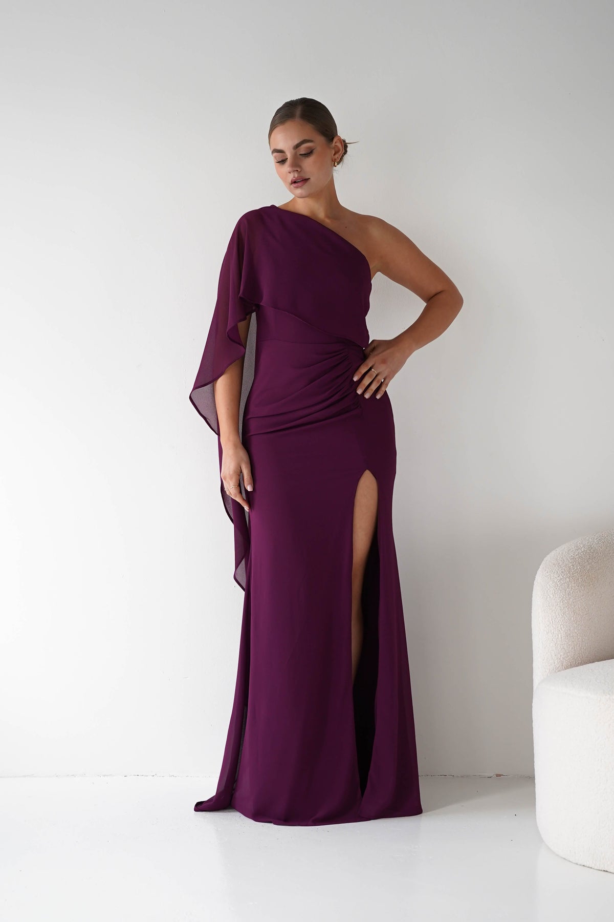 Criselda One Shoulder Chiffon Maxi Dress | Plum-Oh Hello Clothing