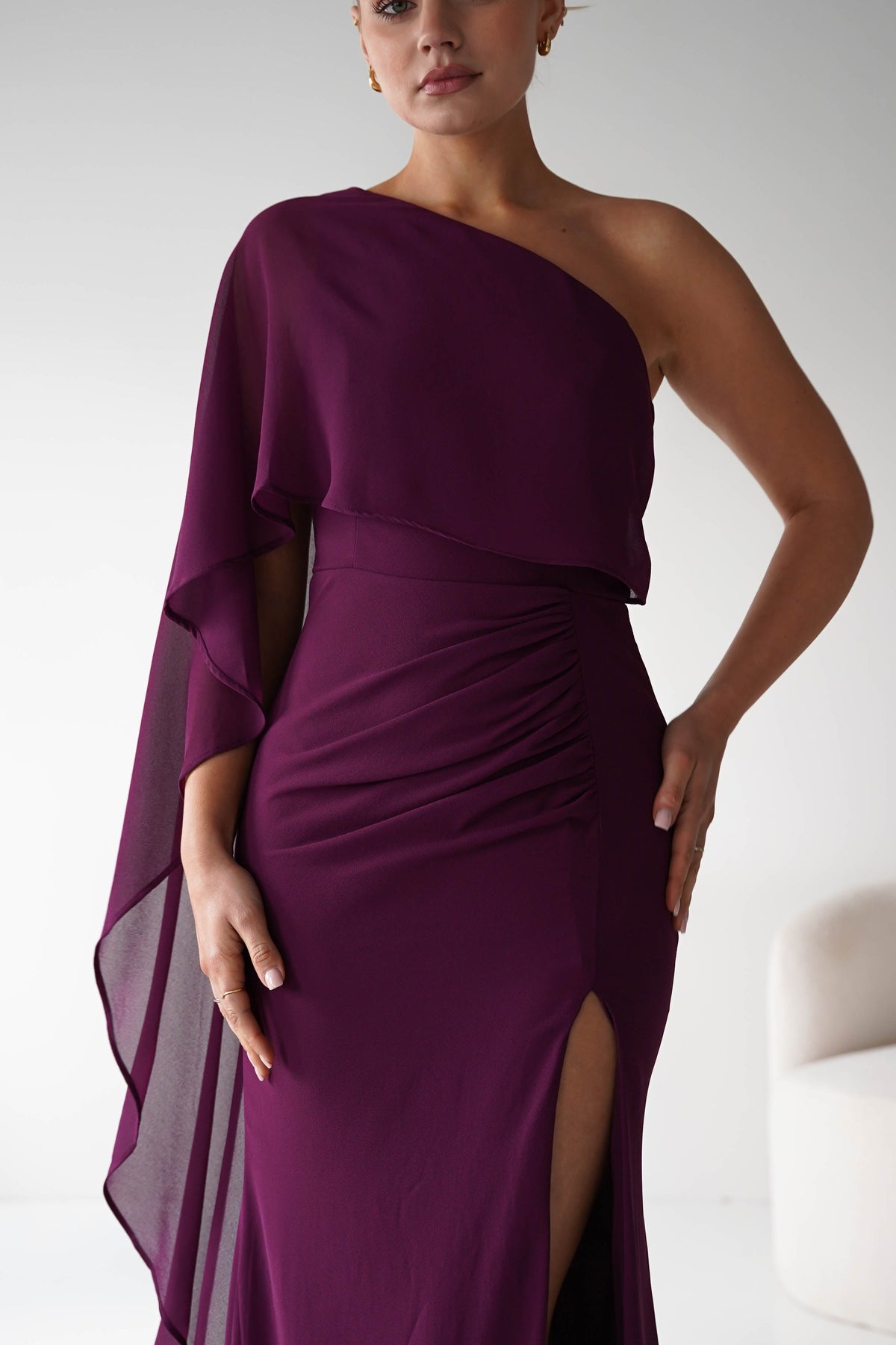 Criselda One Shoulder Chiffon Maxi Dress | Plum-Oh Hello Clothing