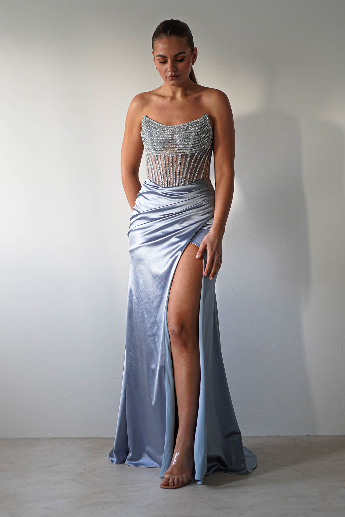 Crystal Bodycon Embellished Gown | Blue-Oh Hello Clothing