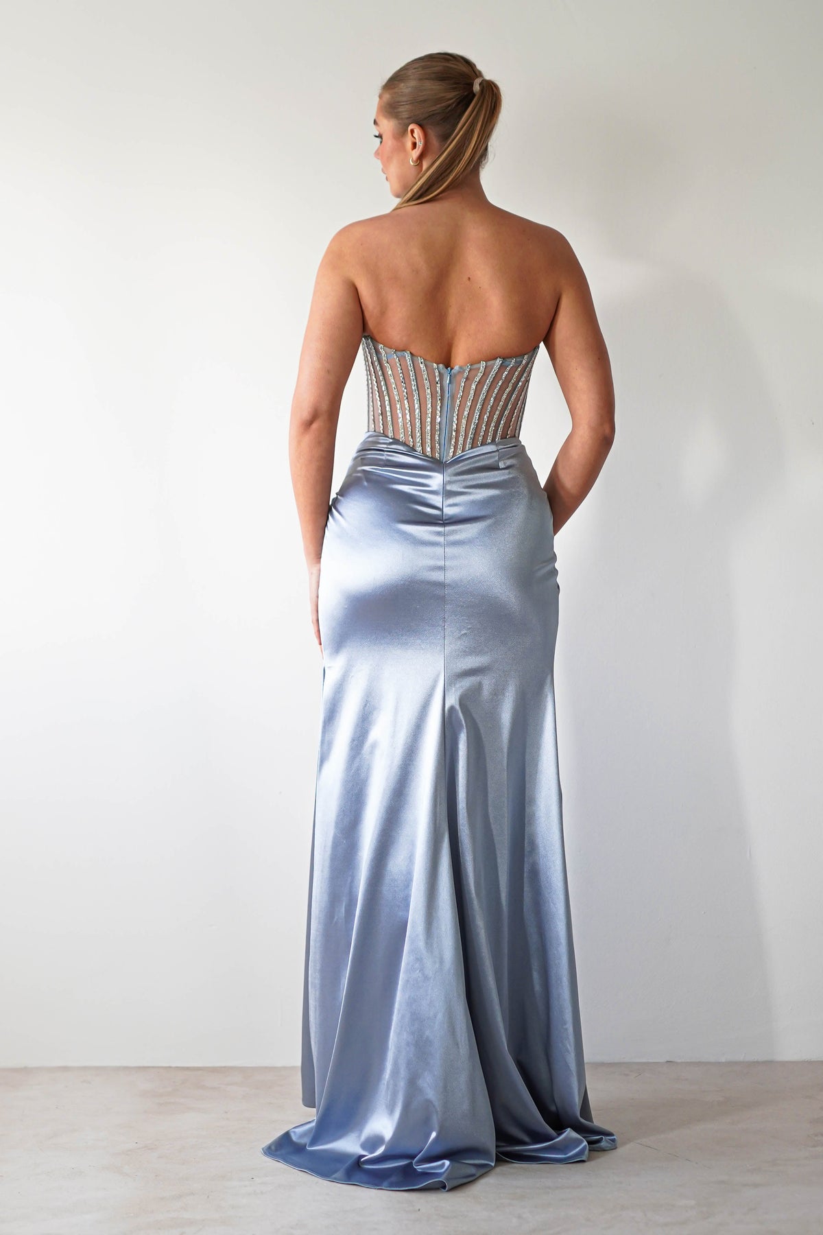 Crystal Bodycon Embellished Gown | Blue-Oh Hello Clothing