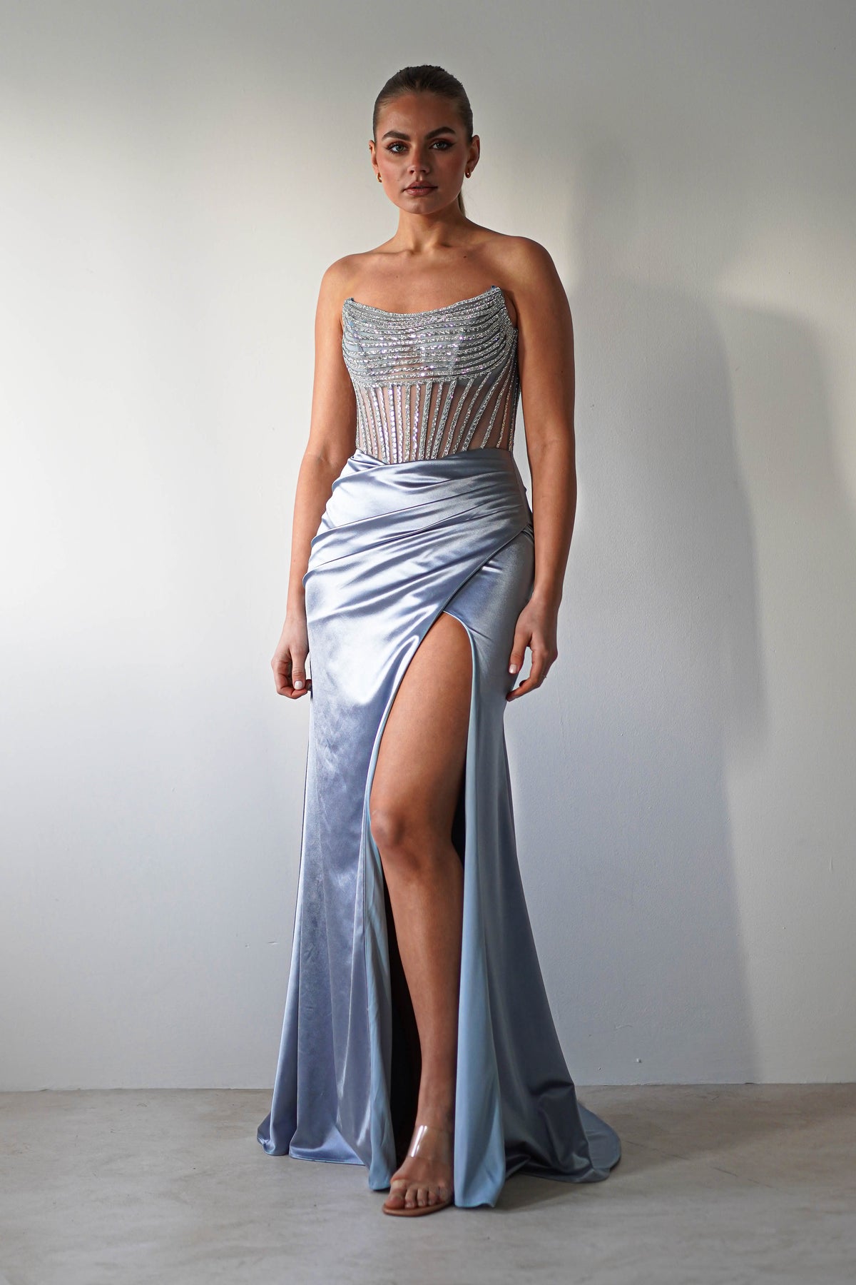 Crystal Bodycon Embellished Gown | Blue-Oh Hello Clothing