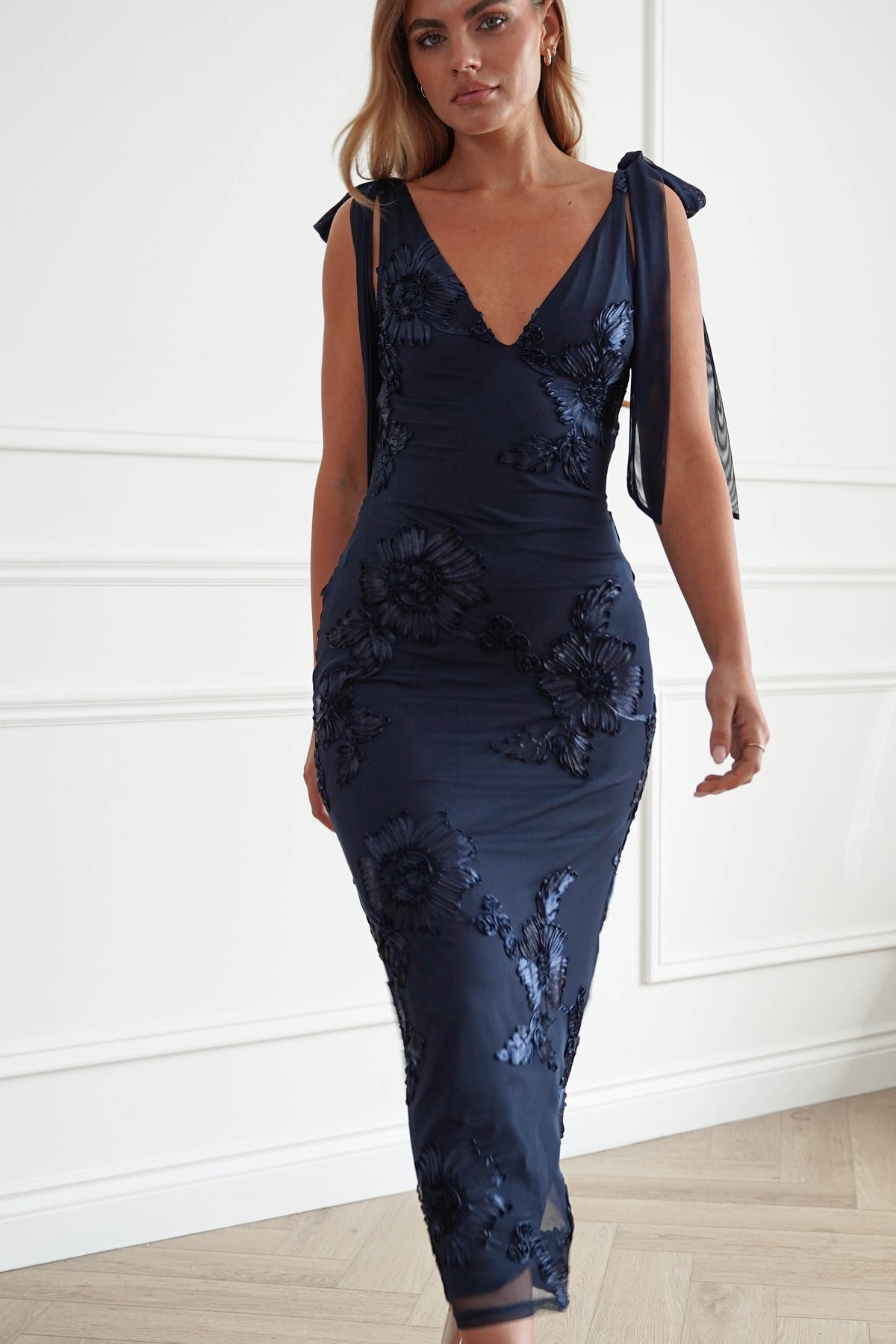 Cyra Floral Appliqué Maxi Dress | Navy-Oh Hello Clothing