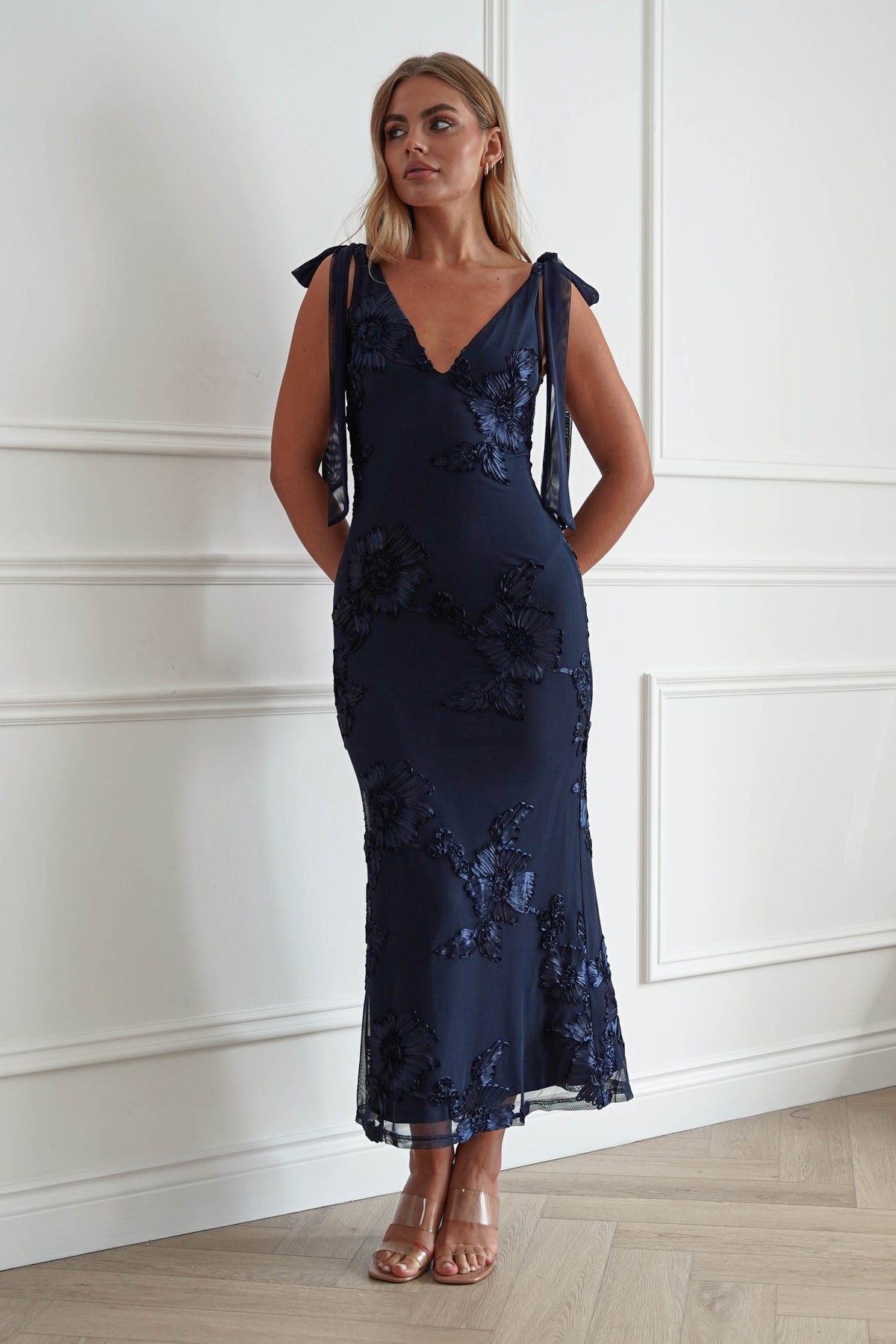 Cyra Floral Appliqué Maxi Dress | Navy-Oh Hello Clothing