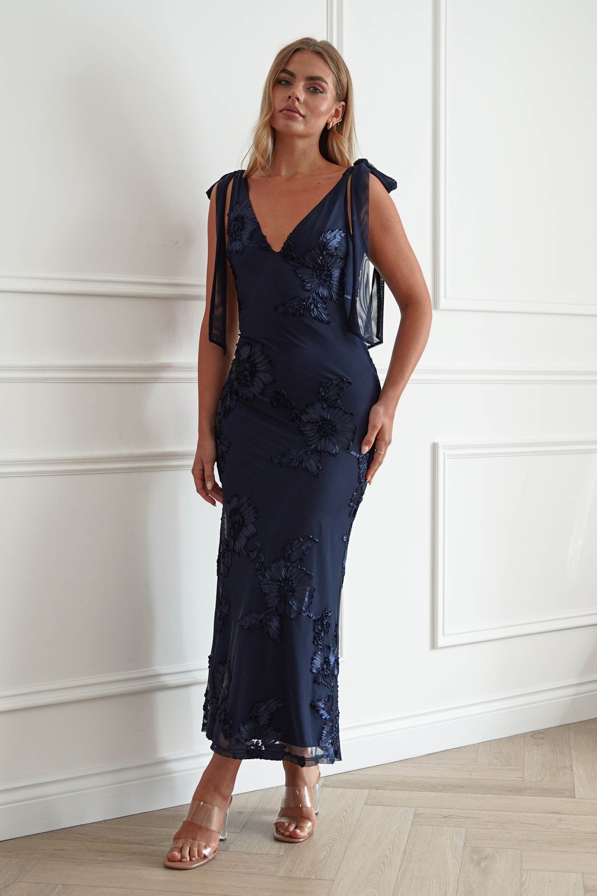 Cyra Floral Appliqué Maxi Dress | Navy-Oh Hello Clothing