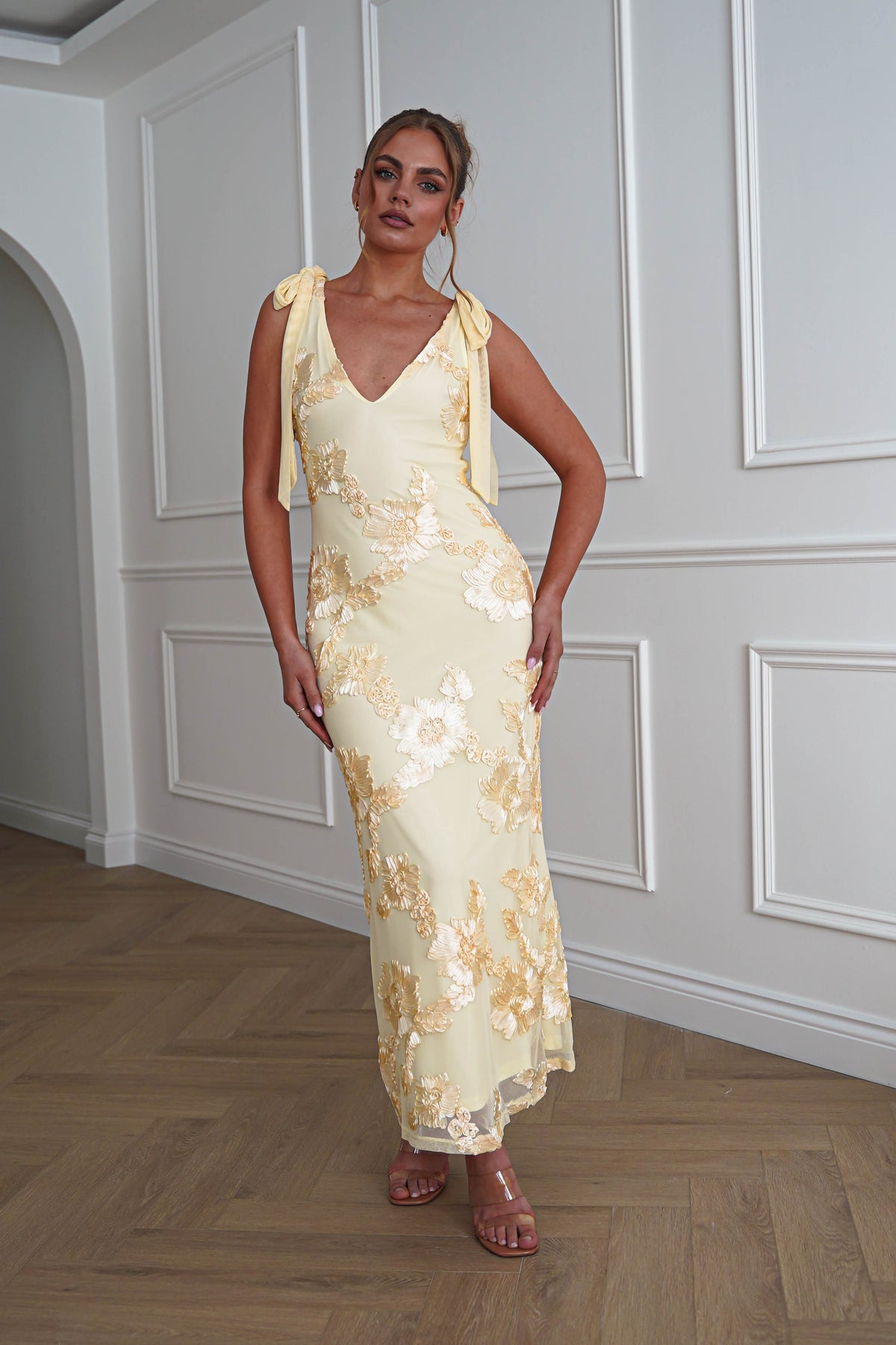 Cyra Floral Appliqué Maxi Dress | Yellow-Oh Hello Clothing