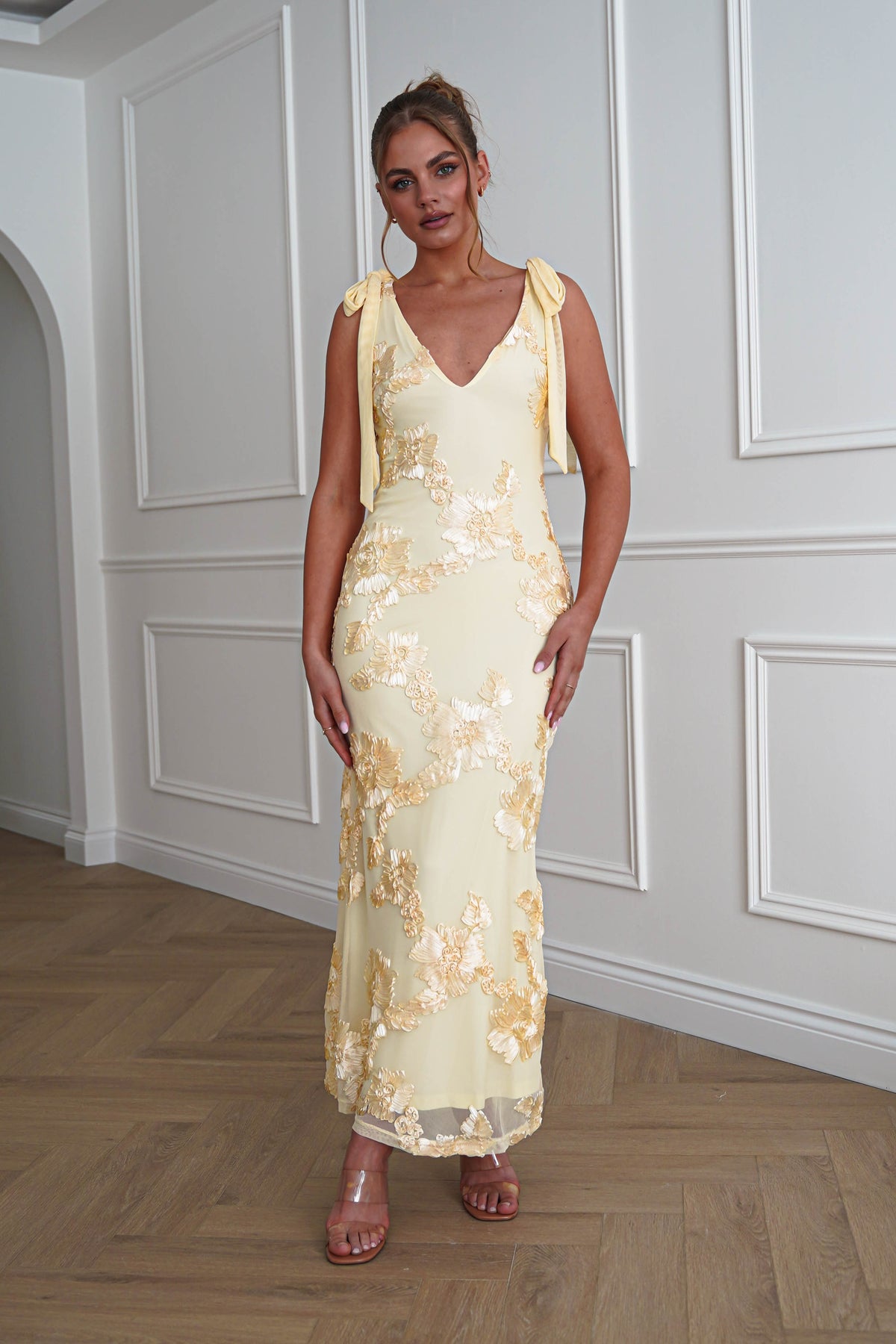 Cyra Floral Appliqué Maxi Dress | Yellow-Oh Hello Clothing