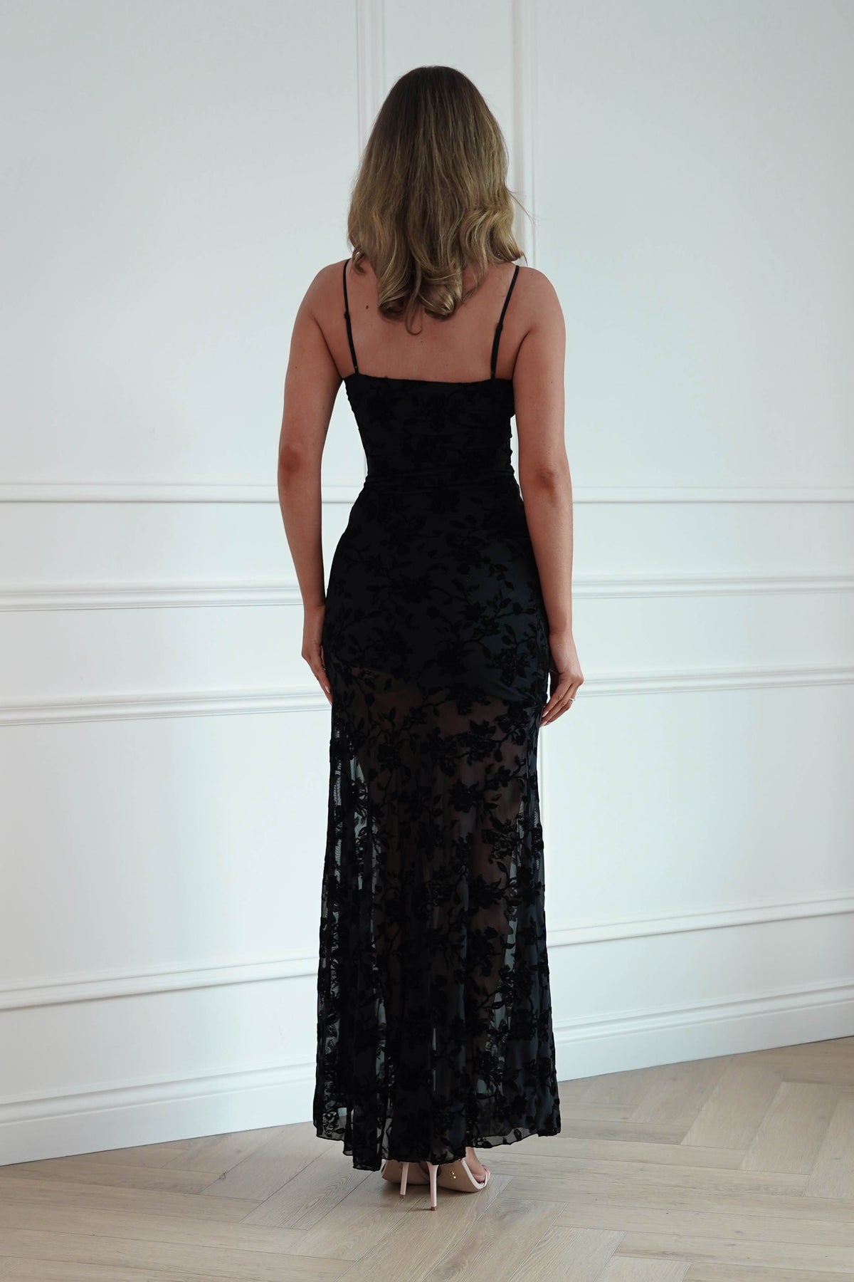 Florence Floral Lace Maxi Dress in Black