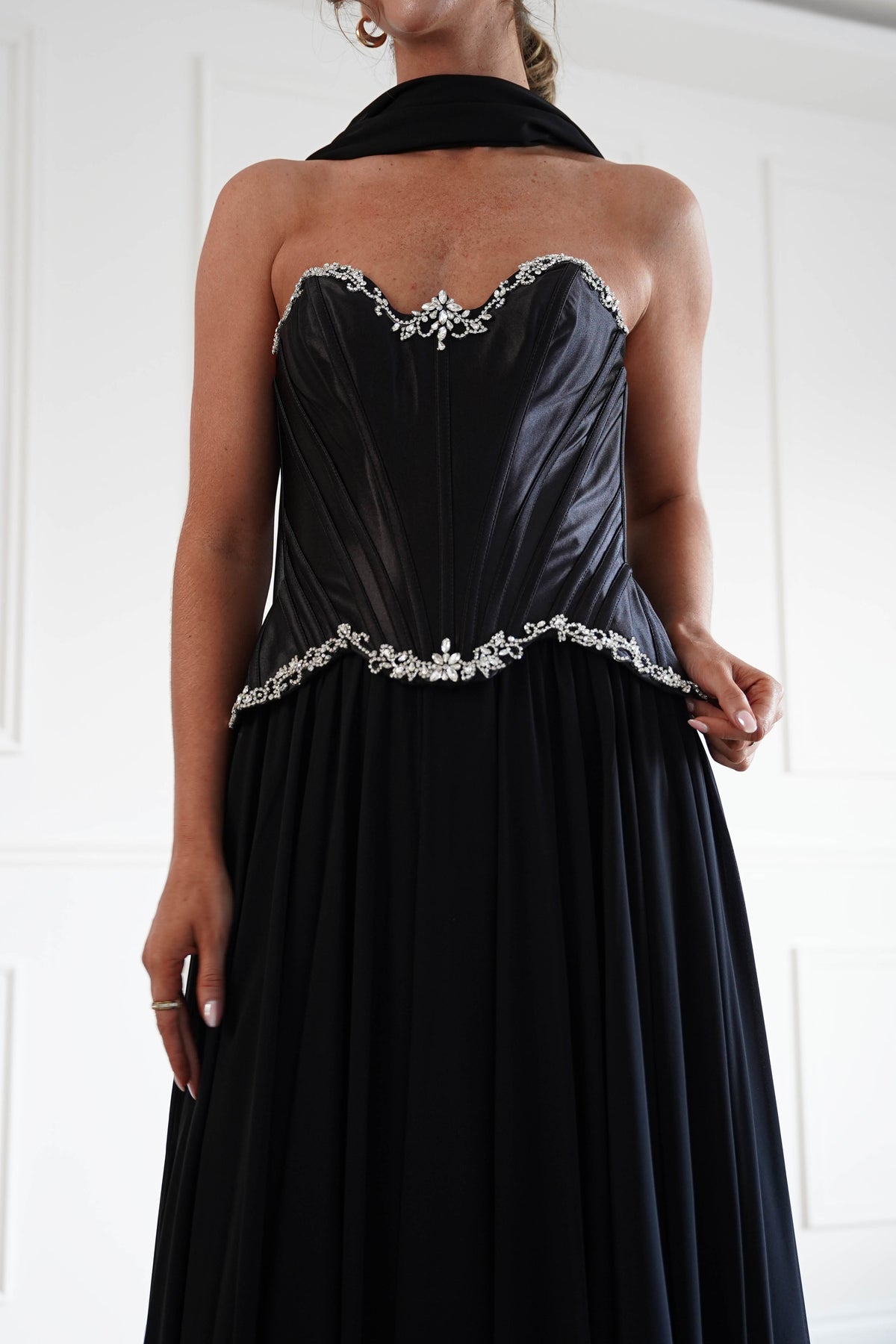 Stella Diamante Chiffon Maxi Gown in Black