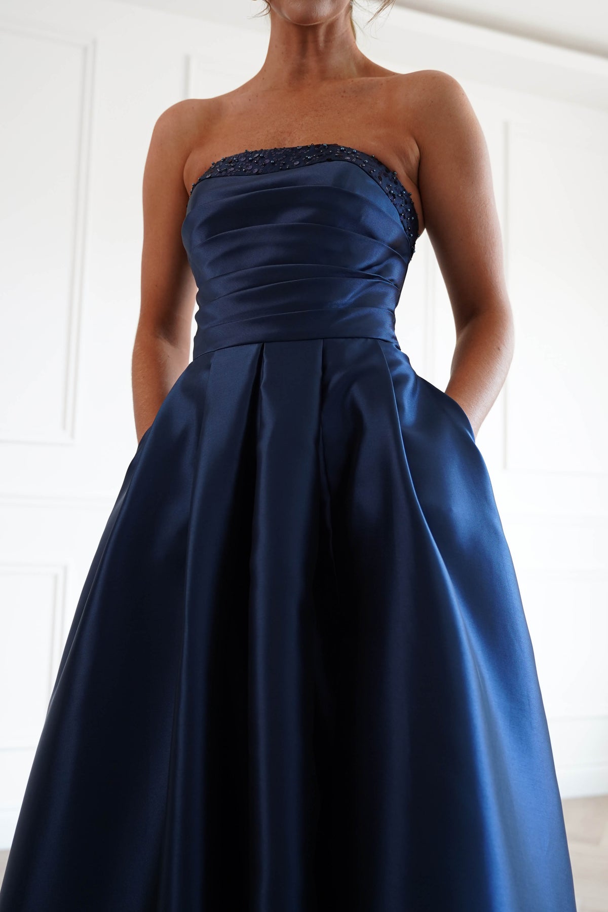 Polaris A-line Strapless Maxi Gown | Navy