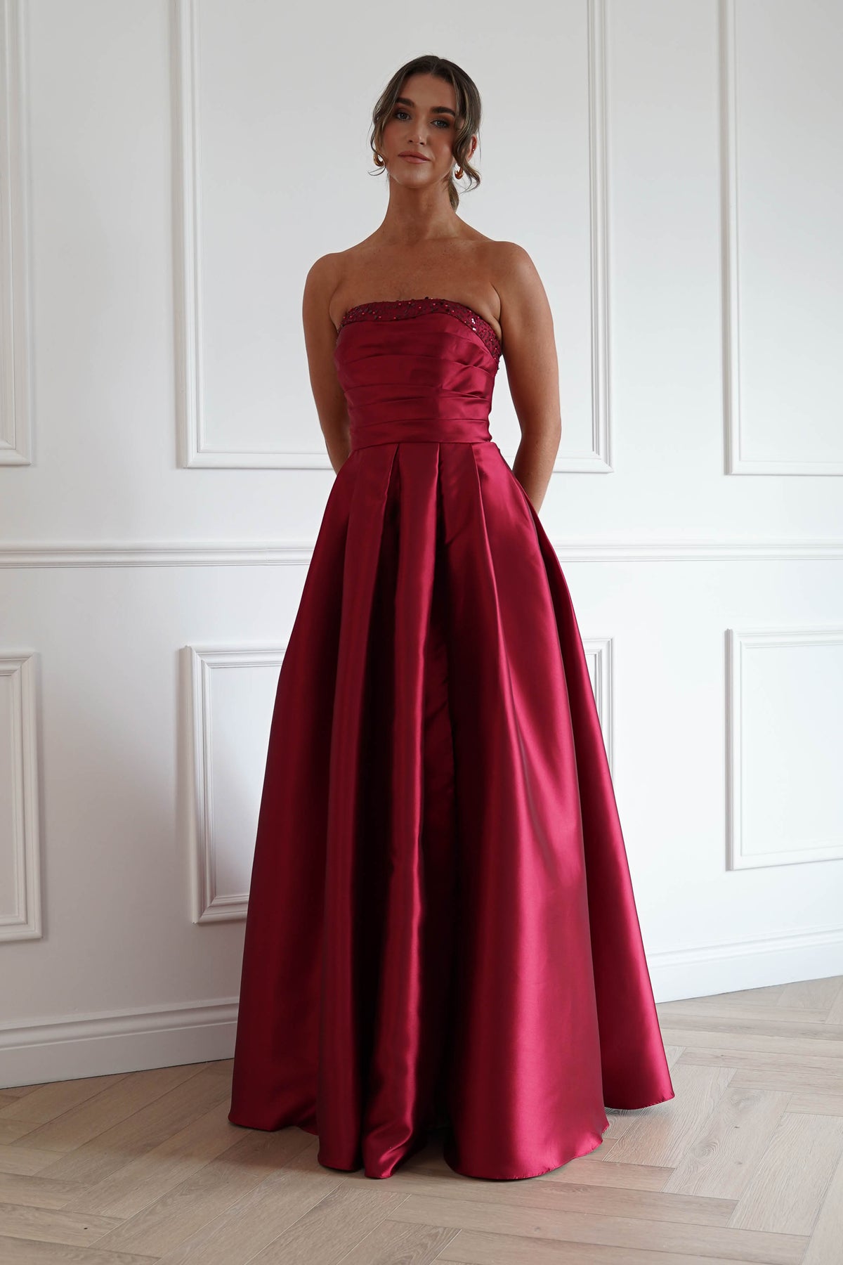 Oh Hello Clothing Women > Clothing > Dresses *DONE-F&P| 835190| RED GOWN WITH SEQUIN DETAIL