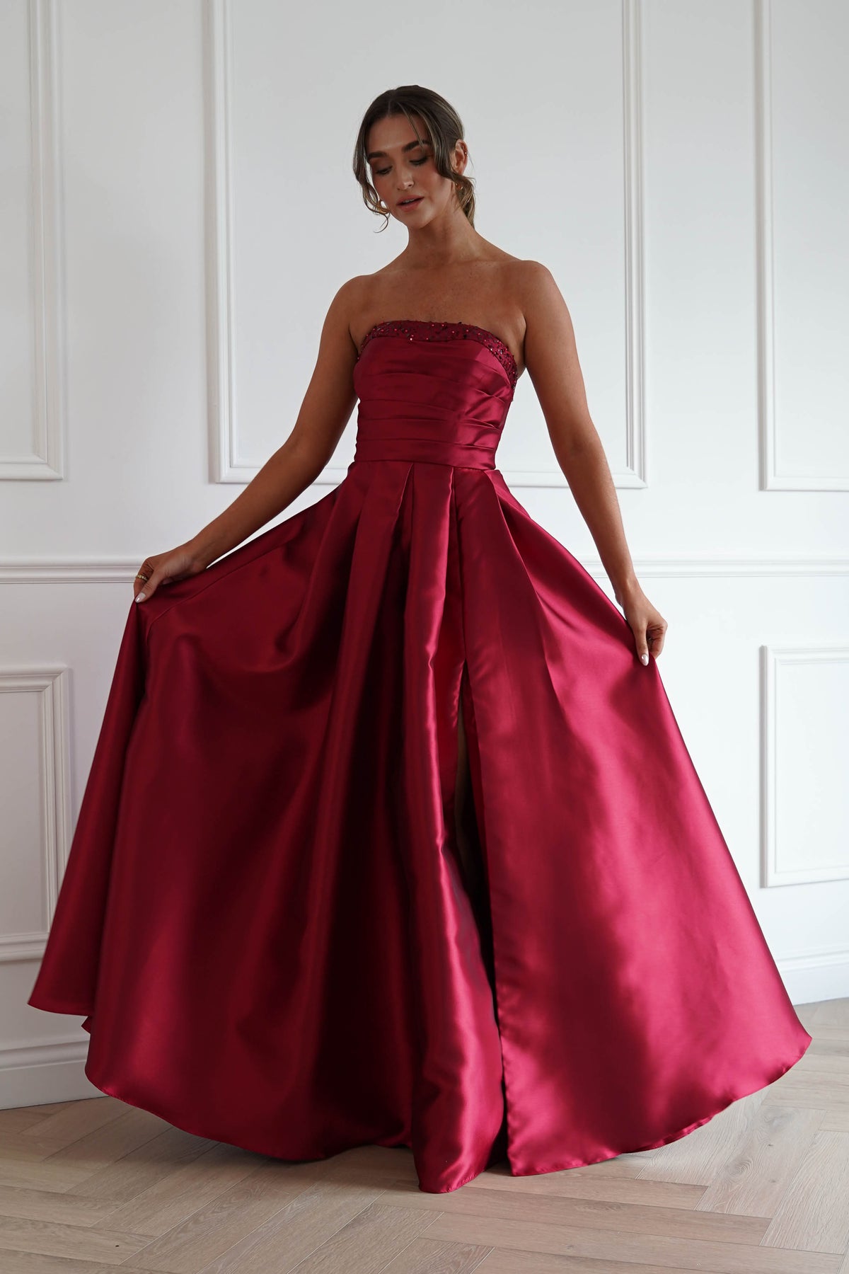 Oh Hello Clothing Women > Clothing > Dresses *DONE-F&P| 835190| RED GOWN WITH SEQUIN DETAIL