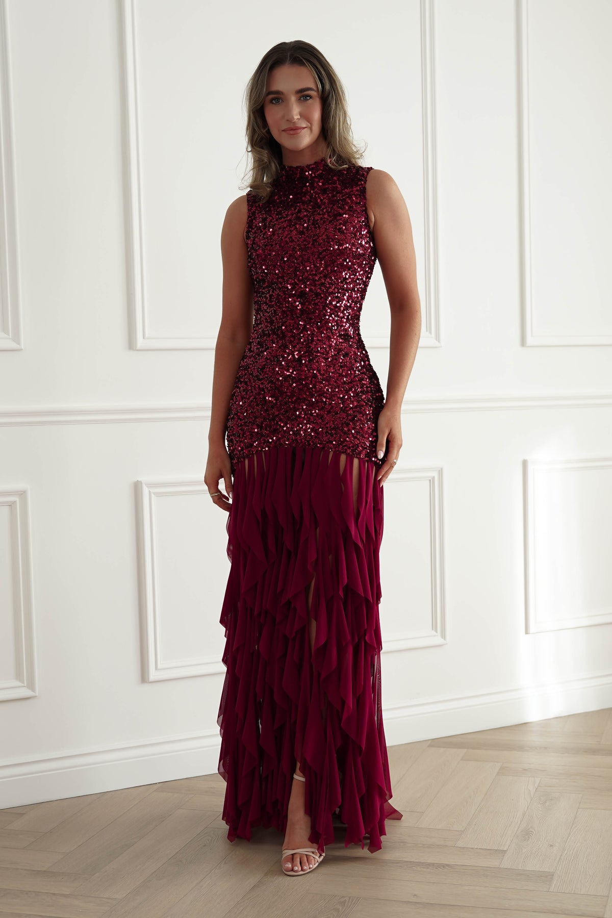 Oh Hello Clothing Women > Clothing > Dresses *DONE-F&P|521750| RED SEQUIN DRESSWUTH RUFFLE SKRIT (Copy)