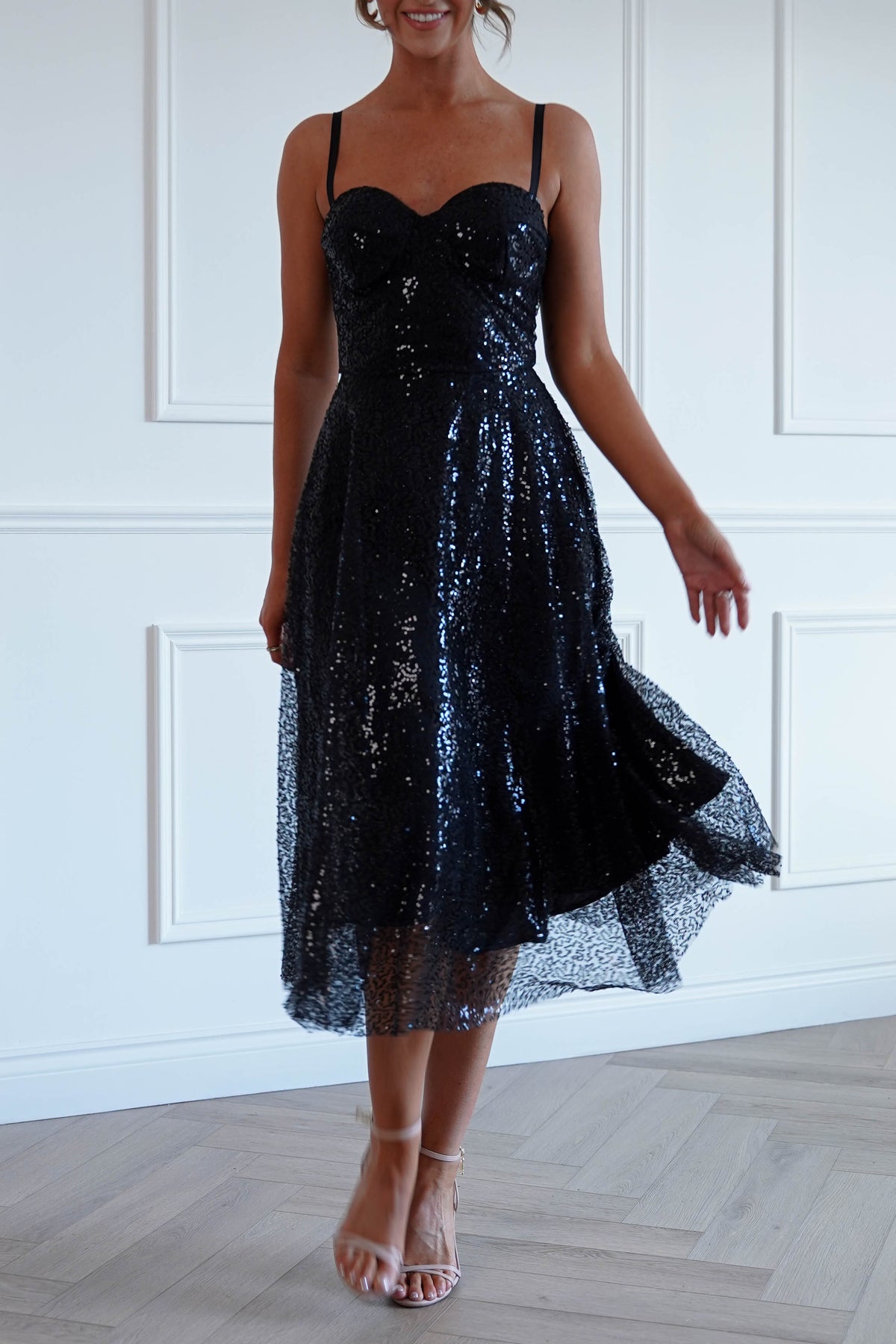Suzanna Sequin Midi Dress | Black