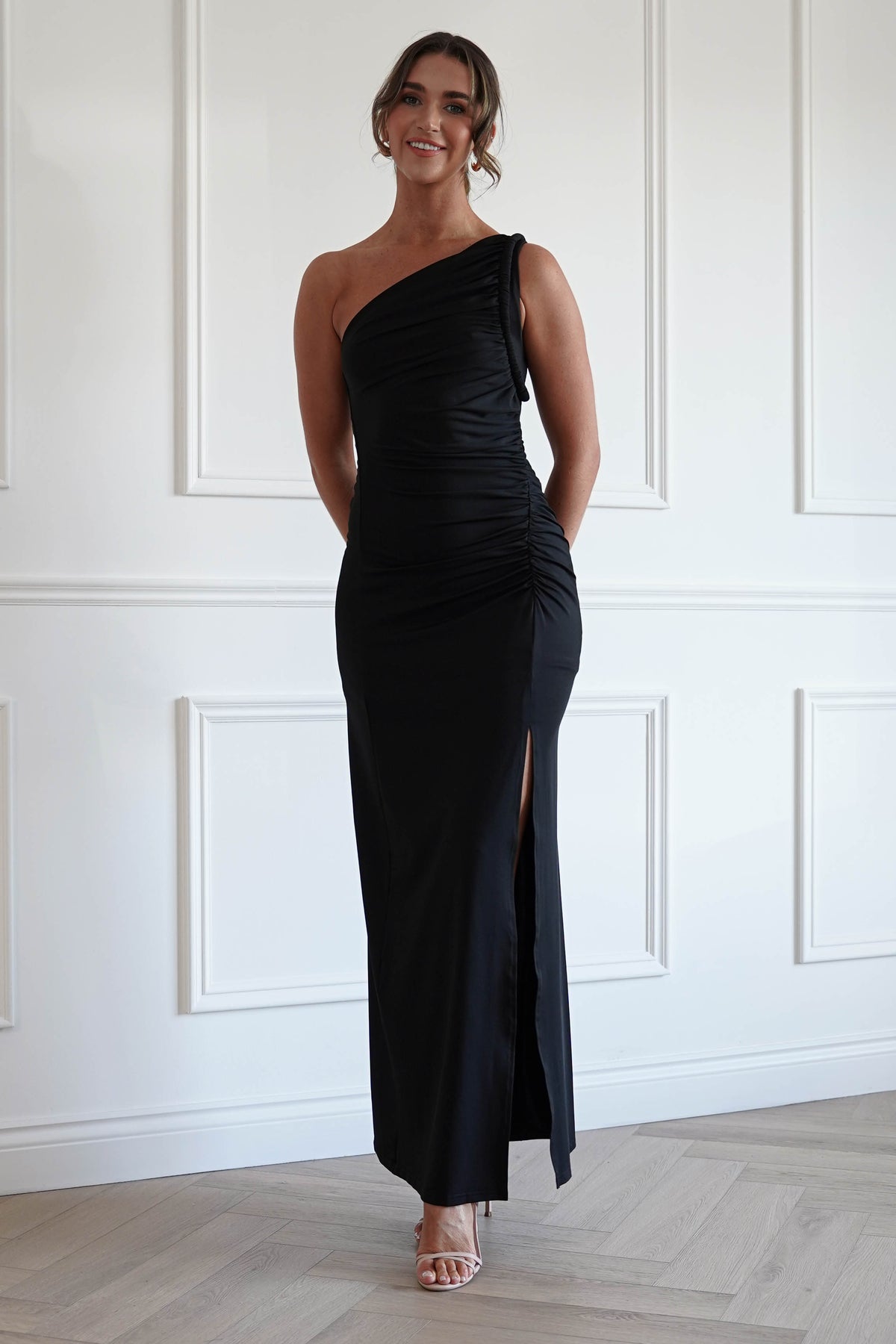 Emery One Shoulder Maxi Dress in Black