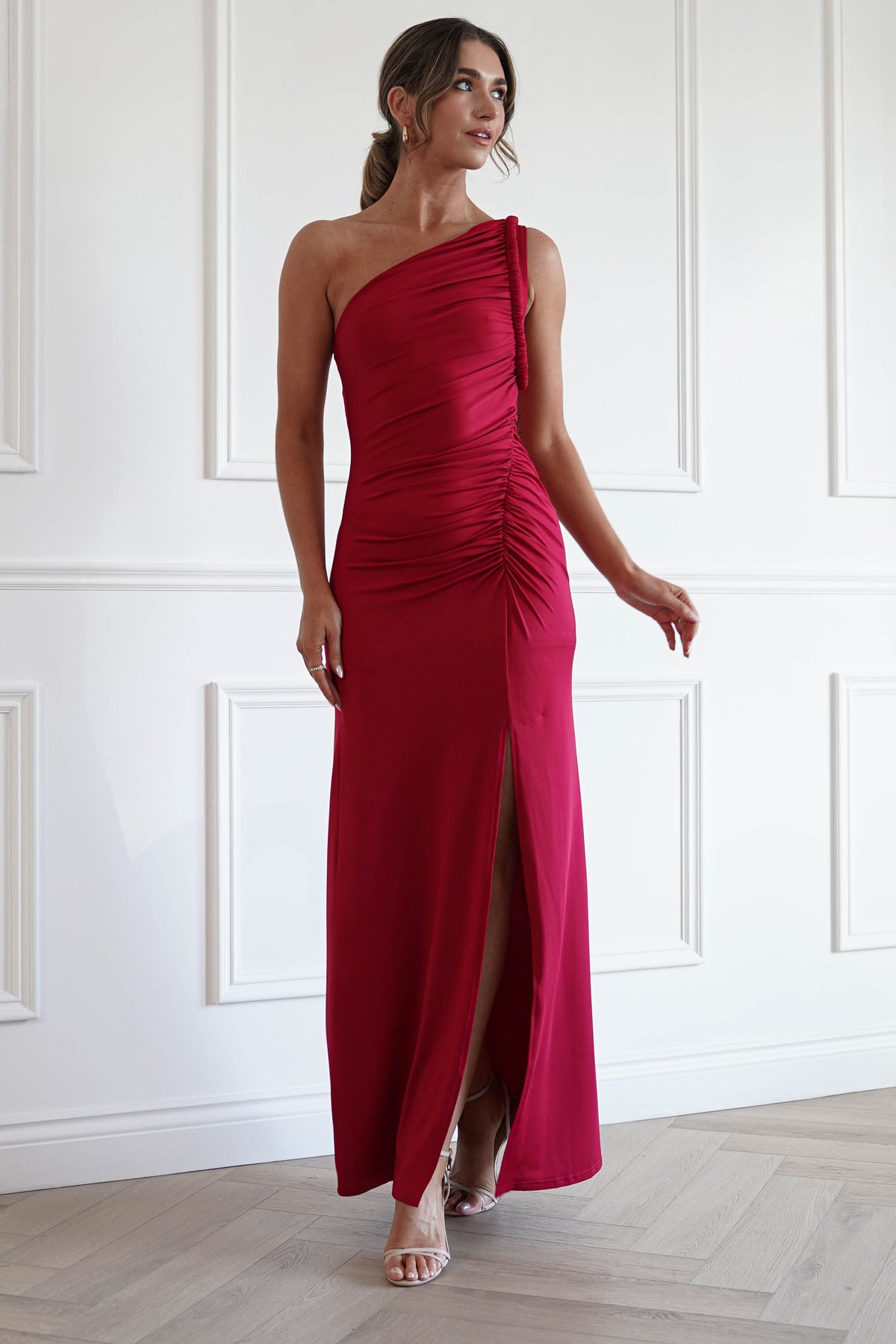 Emery One Shoulder Maxi Dress | Wine