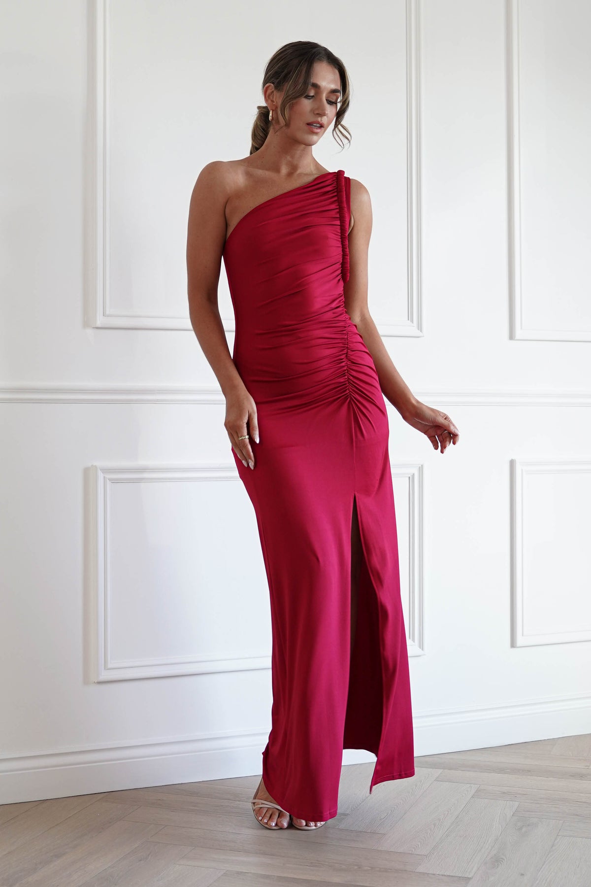 Emery One Shoulder Maxi Dress | Wine