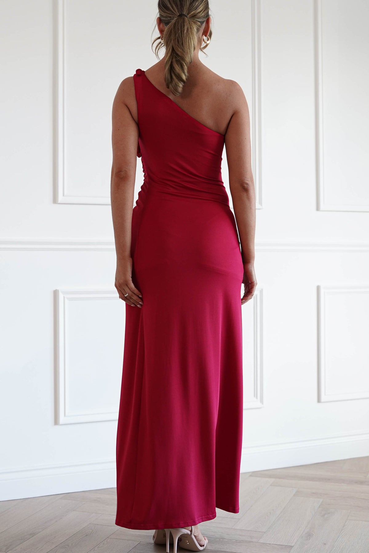 Emery One Shoulder Maxi Dress in Wine