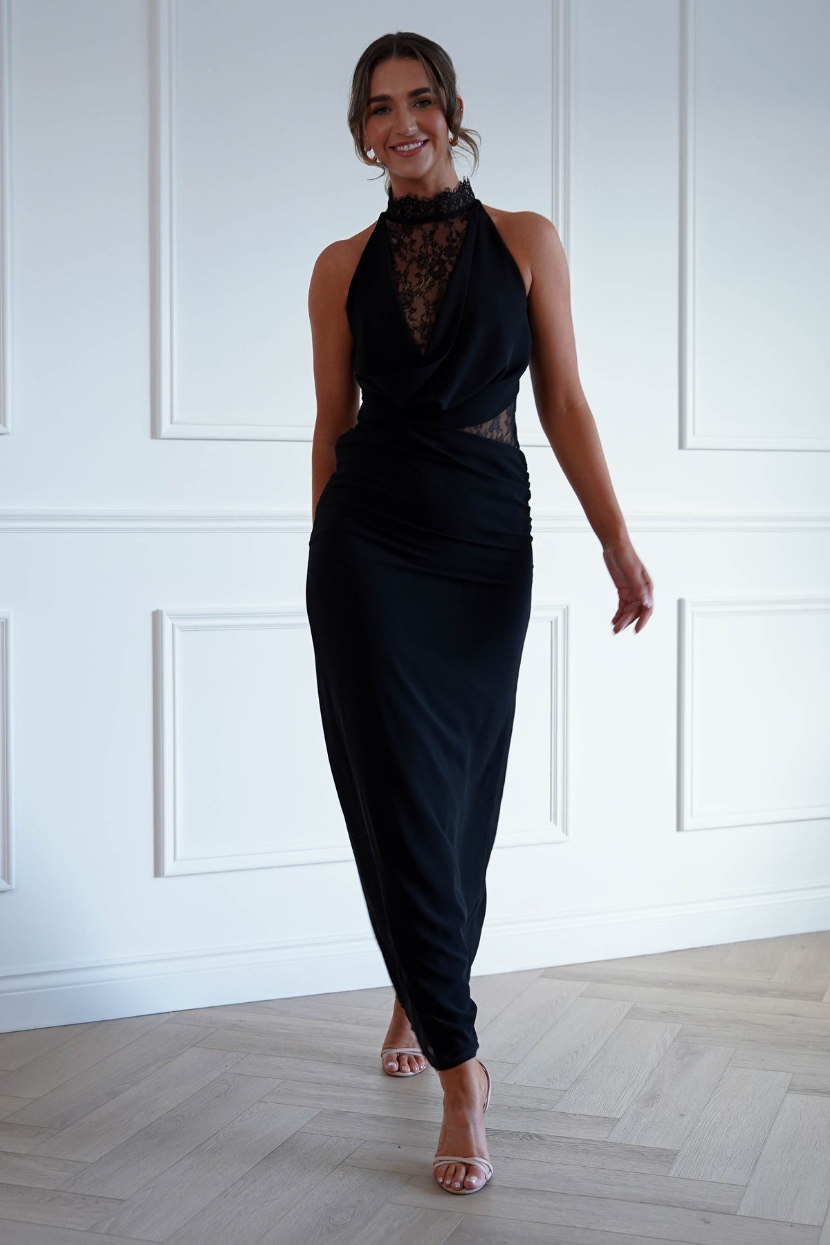 Clarisse Lace Maxi Dress in Black