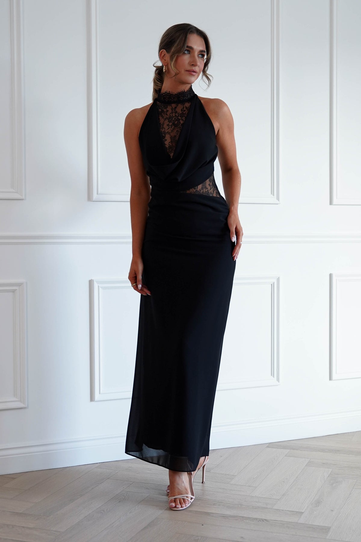 Clarisse Lace Maxi Dress in Black