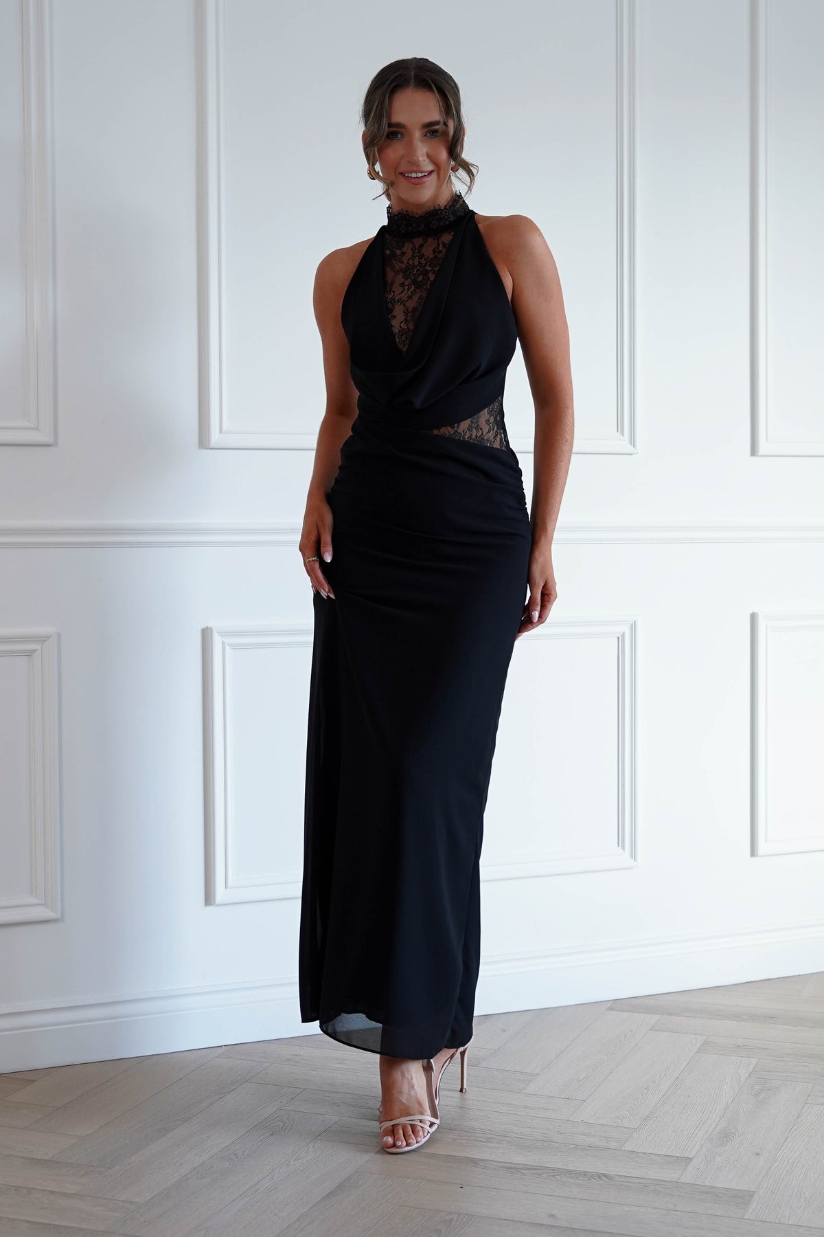 Clarisse Lace Maxi Dress in Black
