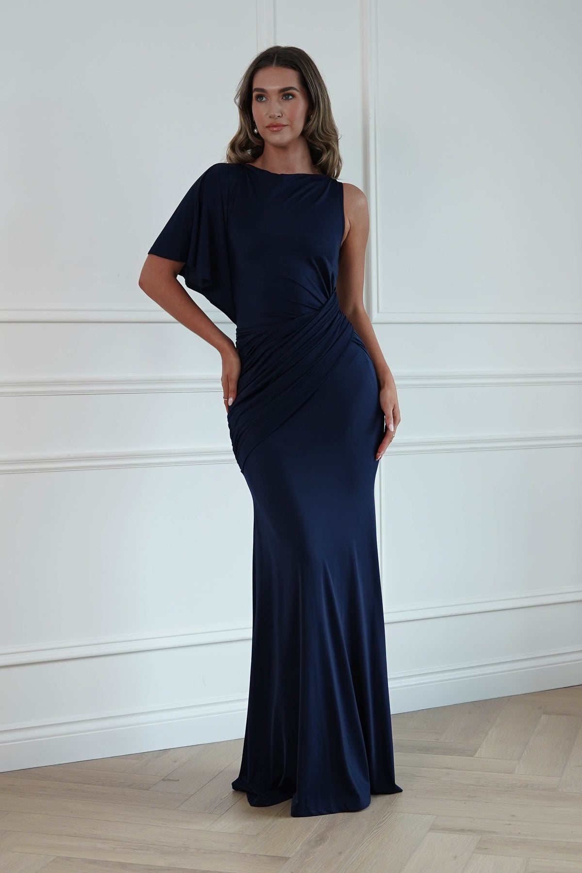 Oh Hello Clothing Women > Clothing > Dresses * DONE - MANIJU | MM24618|NAVY ONE SHOULDER DRESS