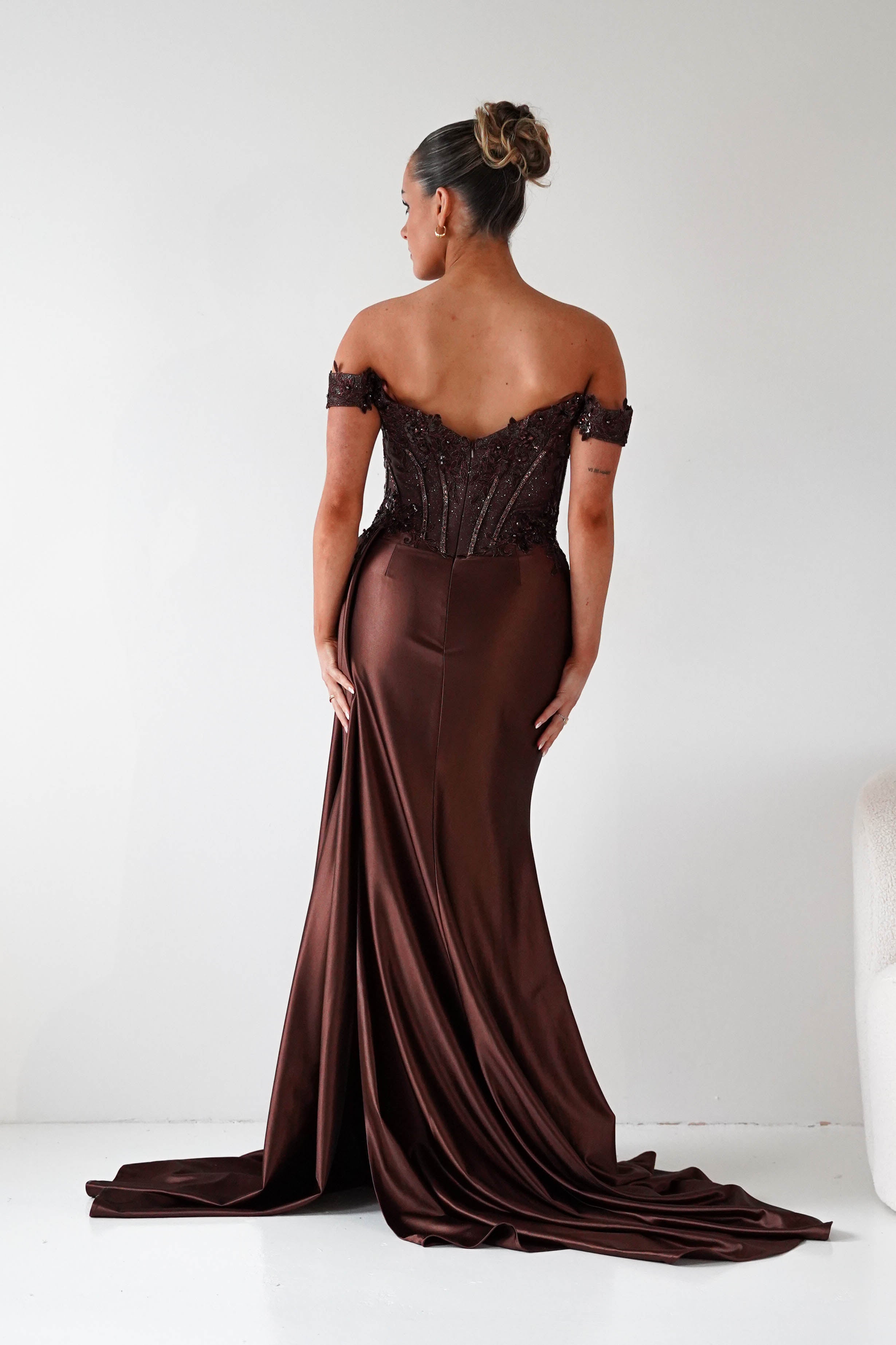 Marsela Lace Bodice Gown | Espresso Brown