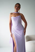 Oh Hello Clothing Dresses > Prom Dresses Diana Draped Strapless Rhinestone Gown | Lavender