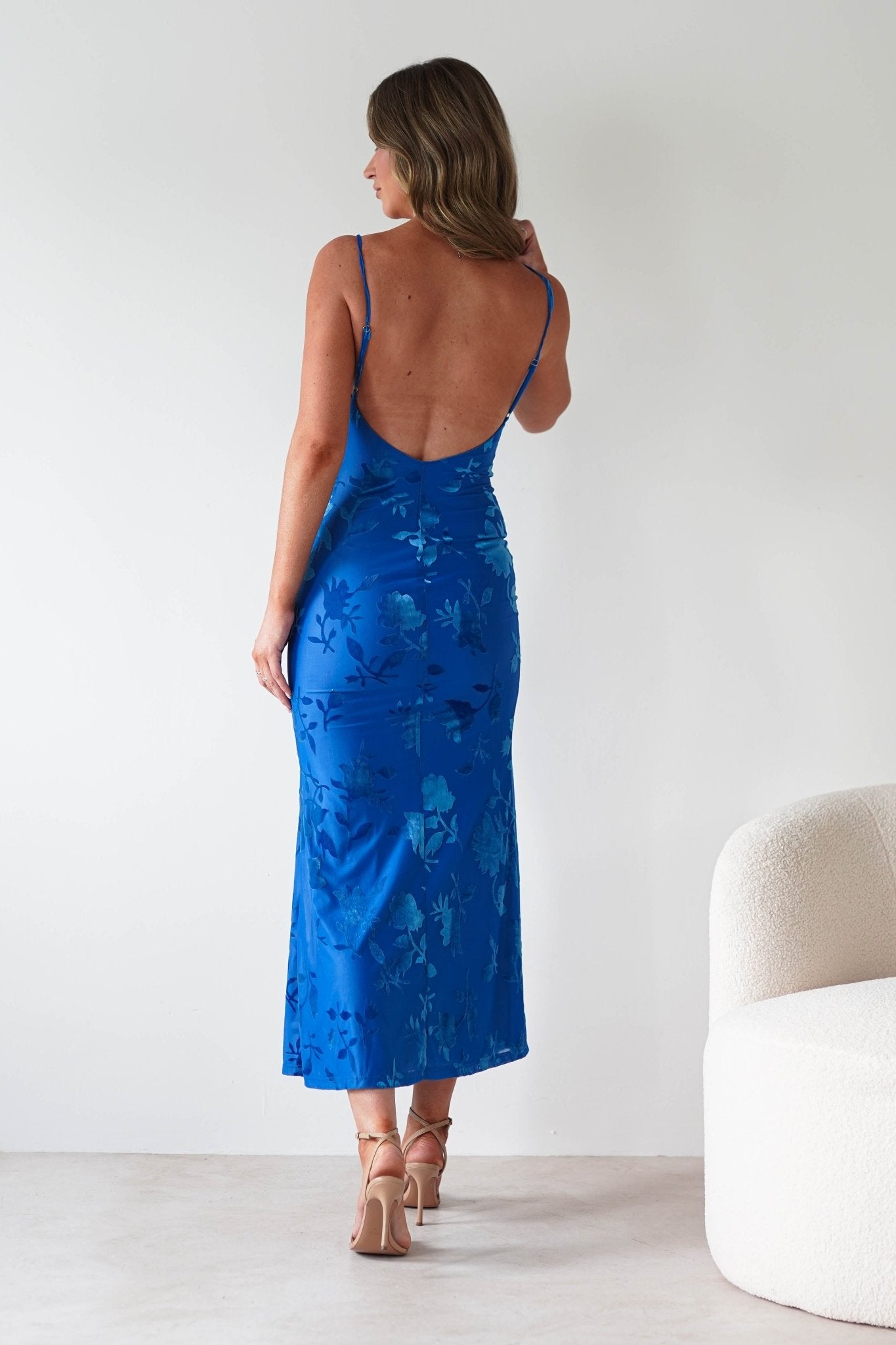 Dahlia Floral Jacquard Maxi Dress Royal Blue | Wedding Guest Dress