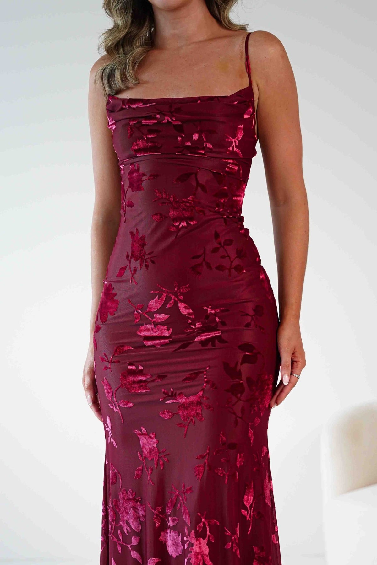 Dahlia Floral Jacquard Maxi Dress | Wine-Oh Hello Clothing