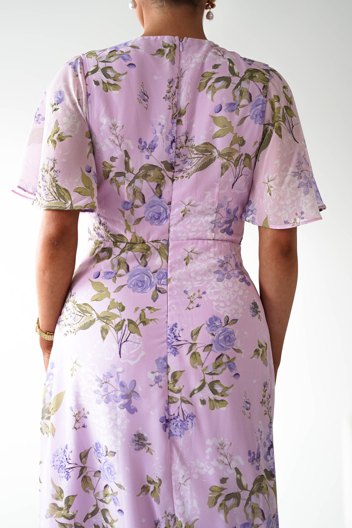 Daisy Floral Wrap Neck Twist Detail Midi Dress | Lilac-Oh Hello Clothing