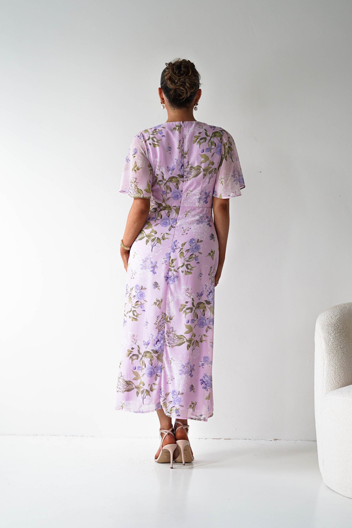 Daisy Floral Wrap Neck Twist Detail Midi Dress | Lilac-Oh Hello Clothing