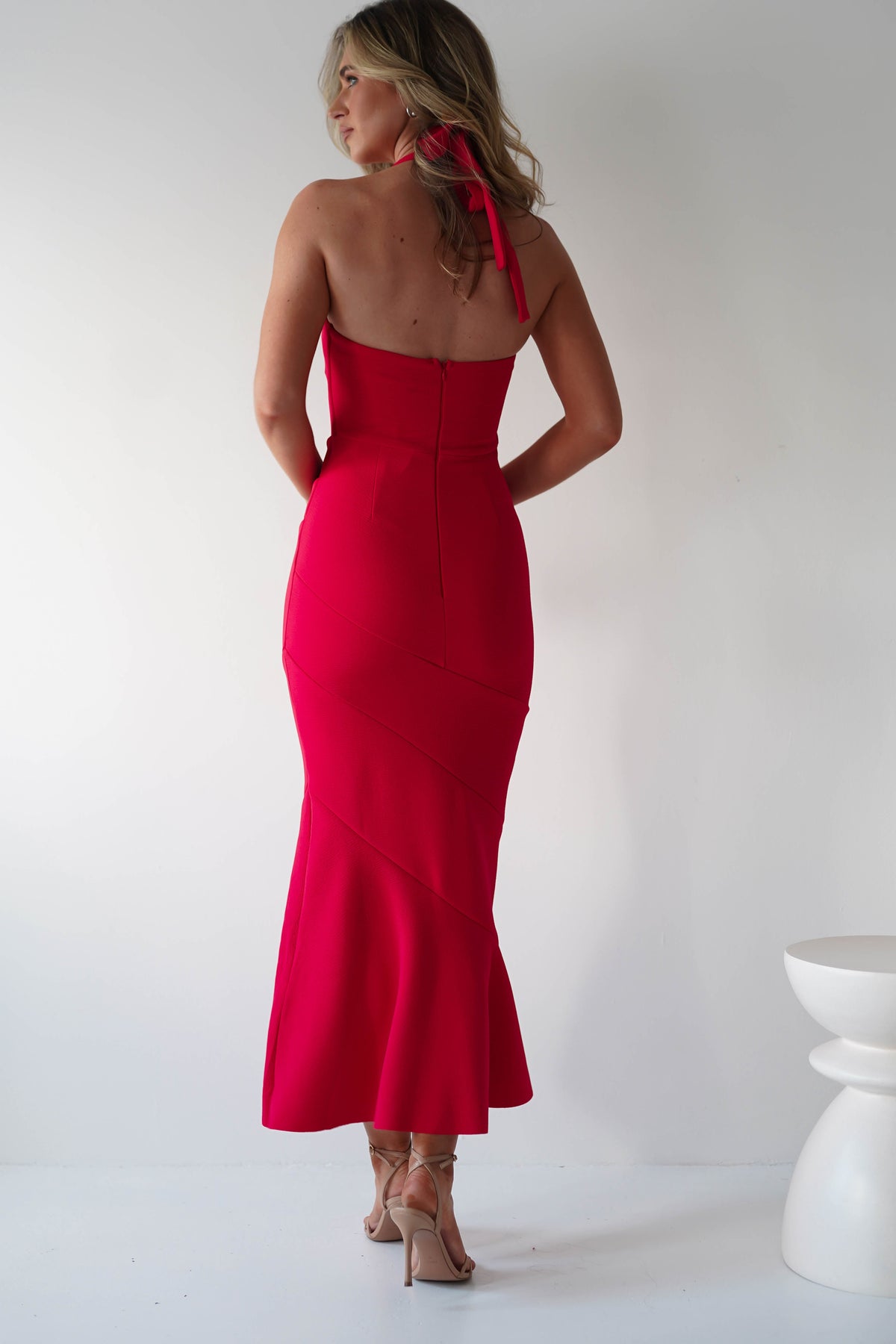 Damaris Textured Midi Dress | Red-Oh Hello Clothing