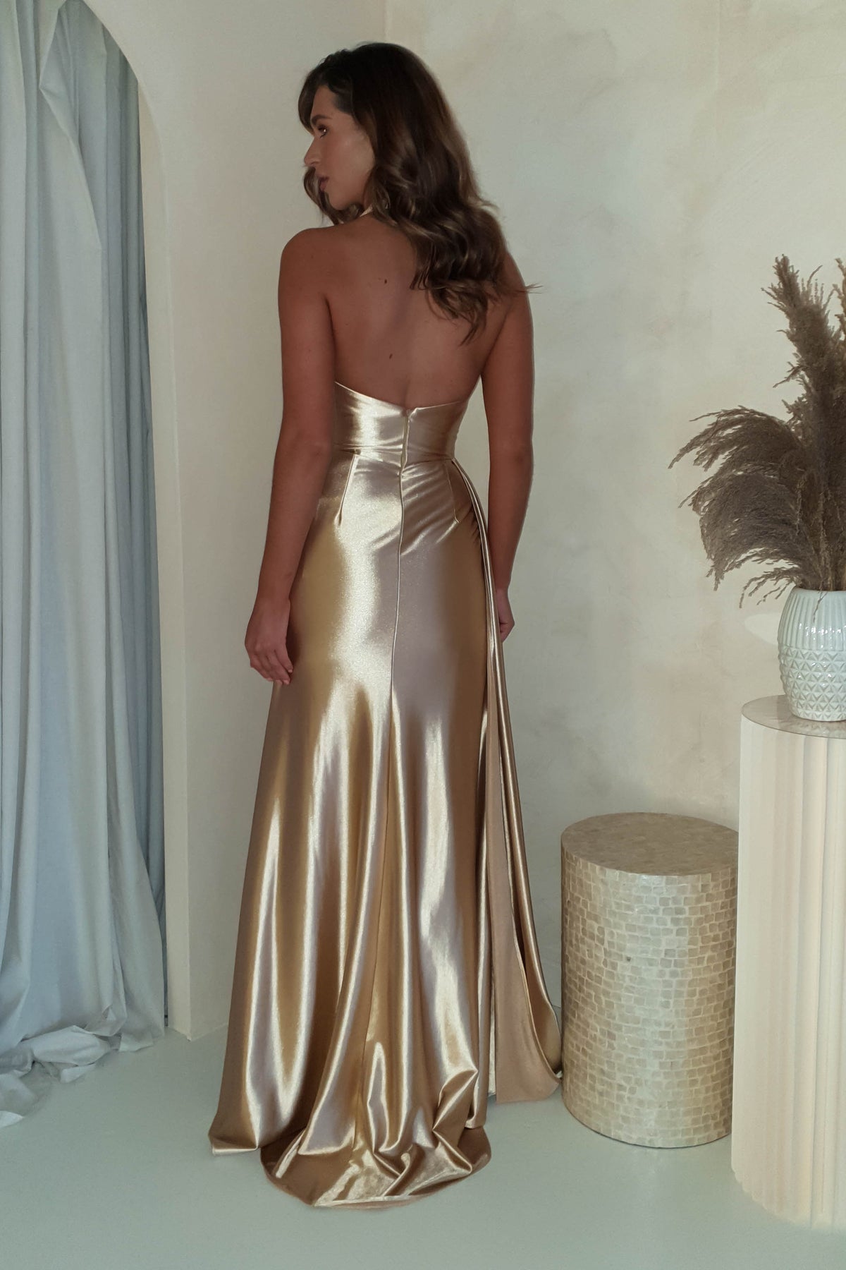 Daniella Halterneck Gown | Gold-Oh Hello Clothing