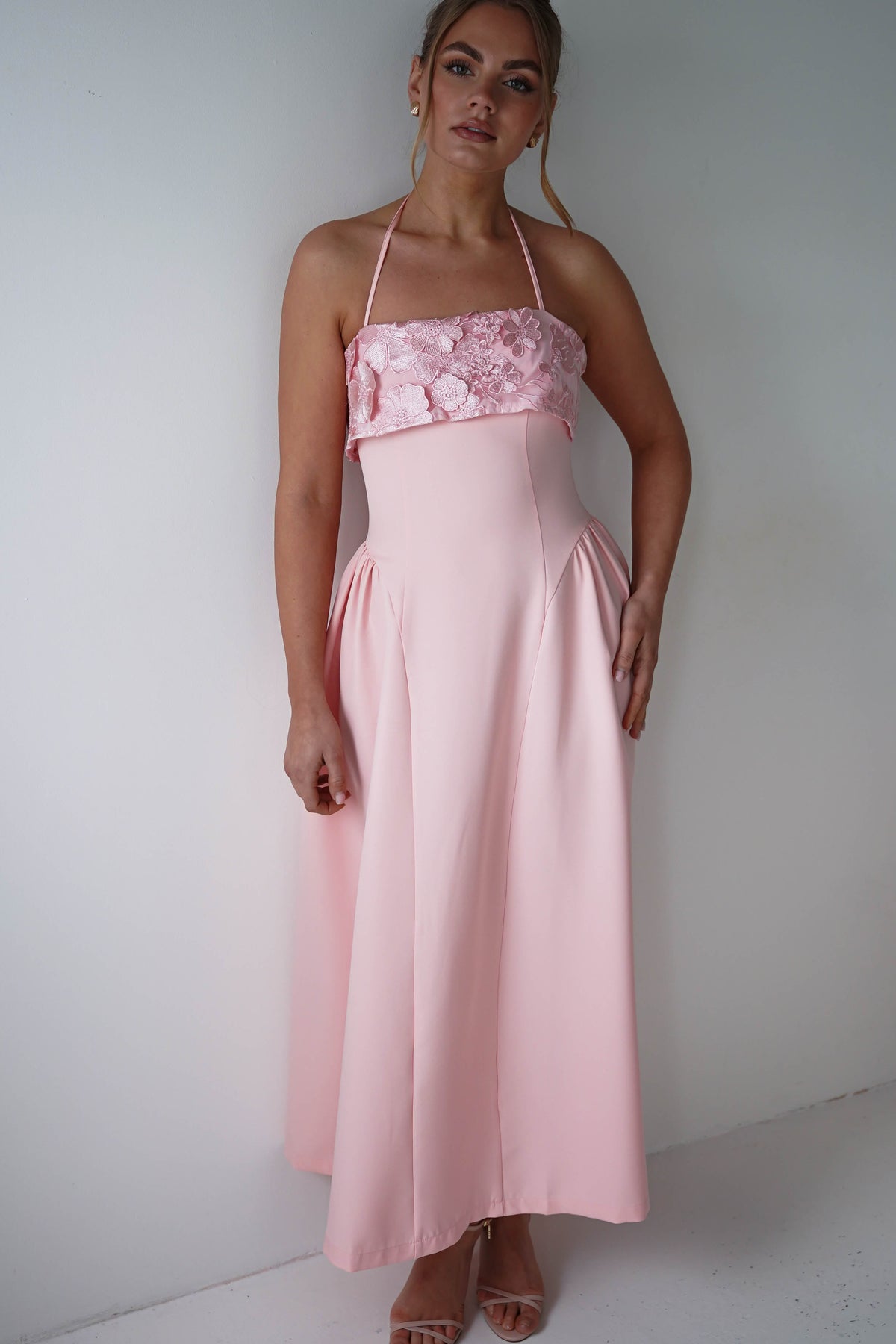 Daphne Embroidered Floral Midaxi Dress | Pink-Oh Hello Clothing
