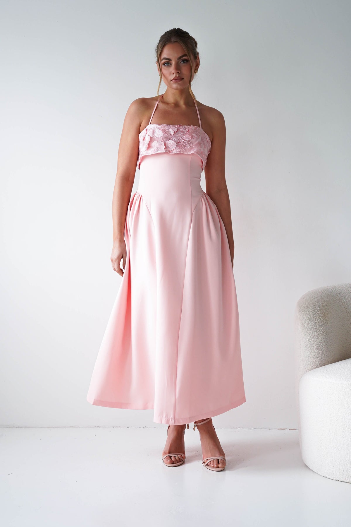 Daphne Embroidered Floral Midaxi Dress | Pink-Oh Hello Clothing