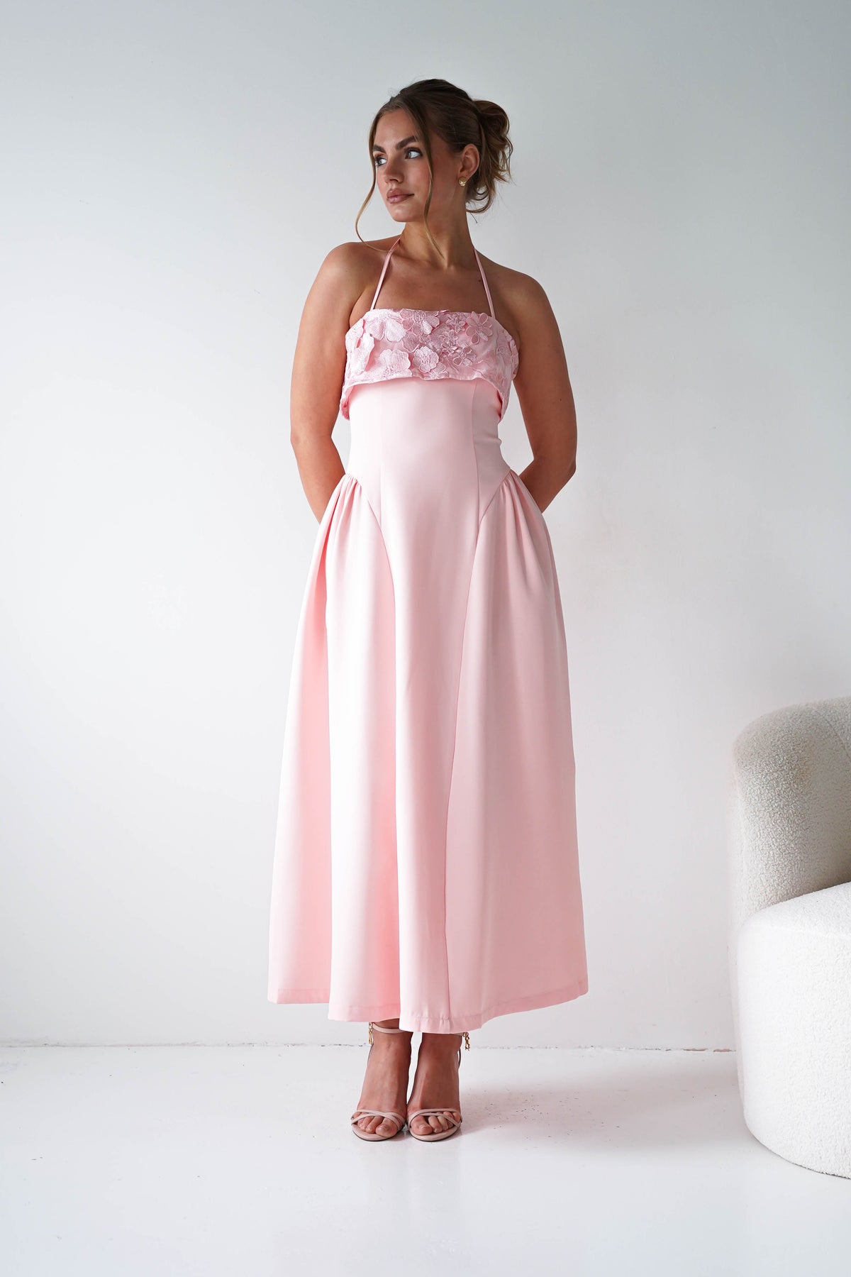 Daphne Embroidered Floral Midaxi Dress | Pink-Oh Hello Clothing