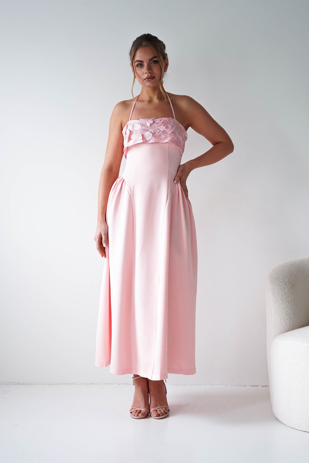 Daphne Embroidered Floral Midaxi Dress | Pink-Oh Hello Clothing