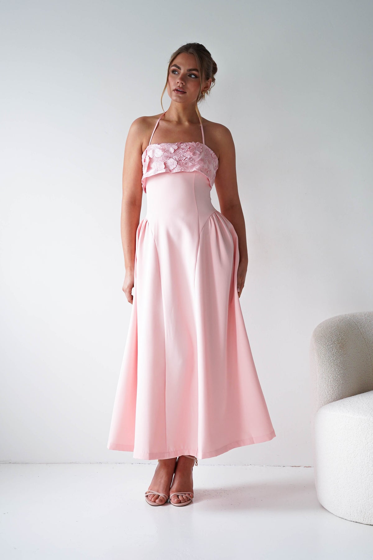 Daphne Embroidered Floral Midaxi Dress | Pink-Oh Hello Clothing